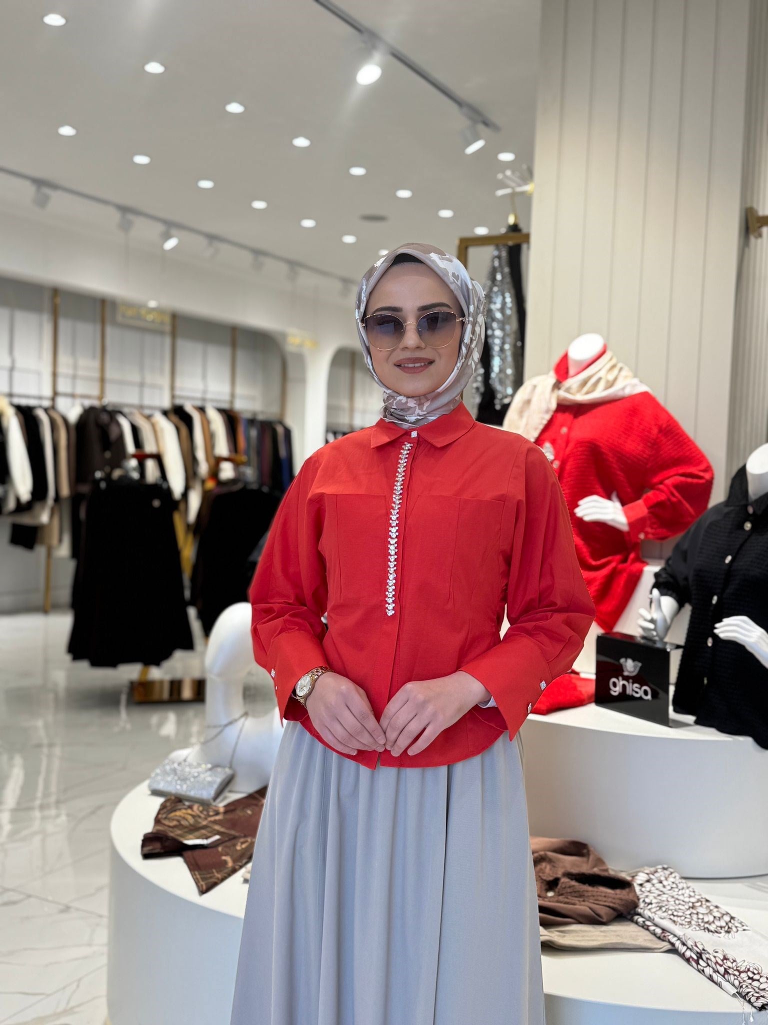 My312 Önü Taşlı Gömlek 8607 - MERCAN