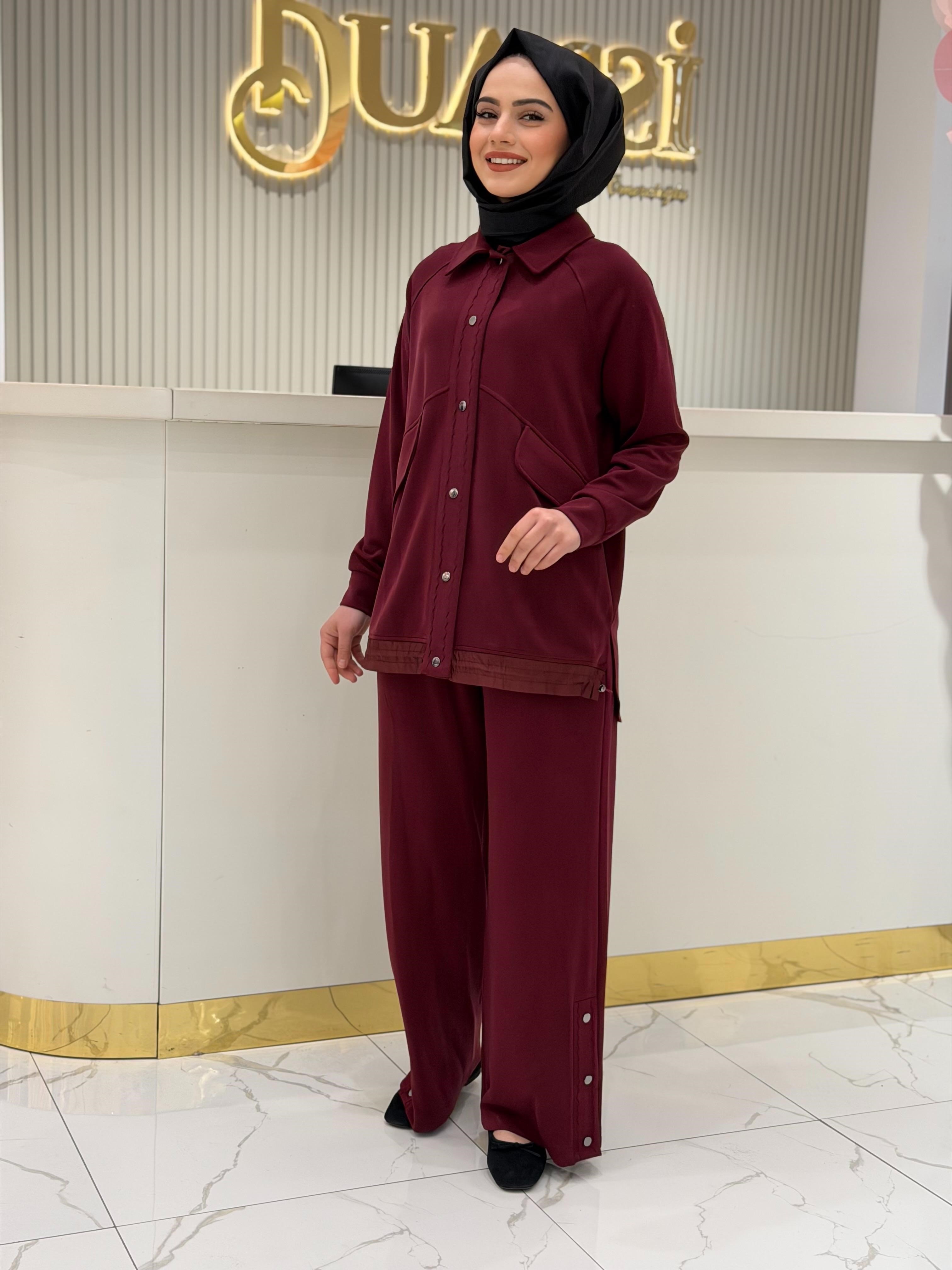 Tkm.5055.01 Zikzak Nervür Detaylı Pantolonlu İkili Takım
