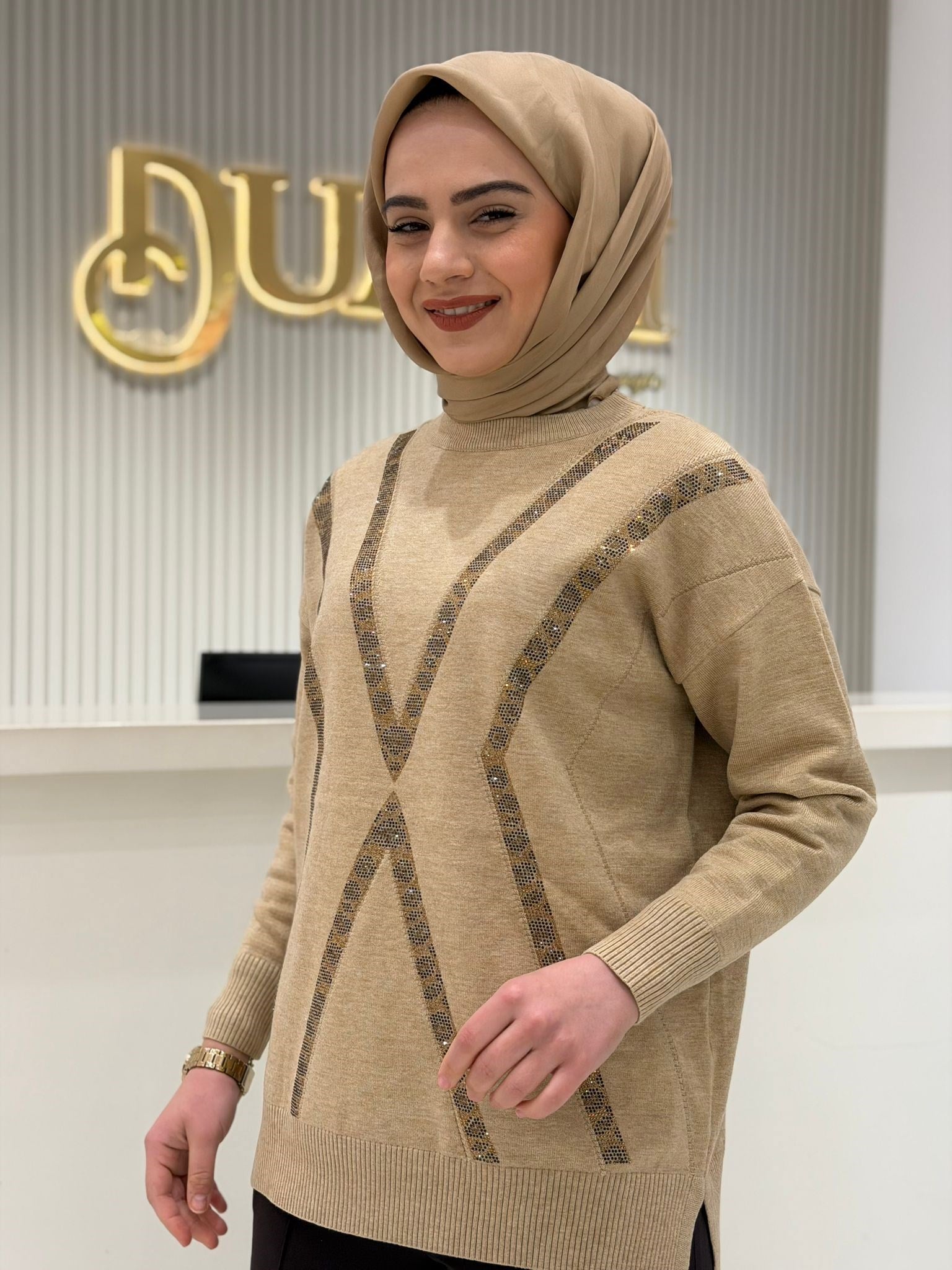 Tnk.21763.1 Leopar Taşlı Triko Tunik
