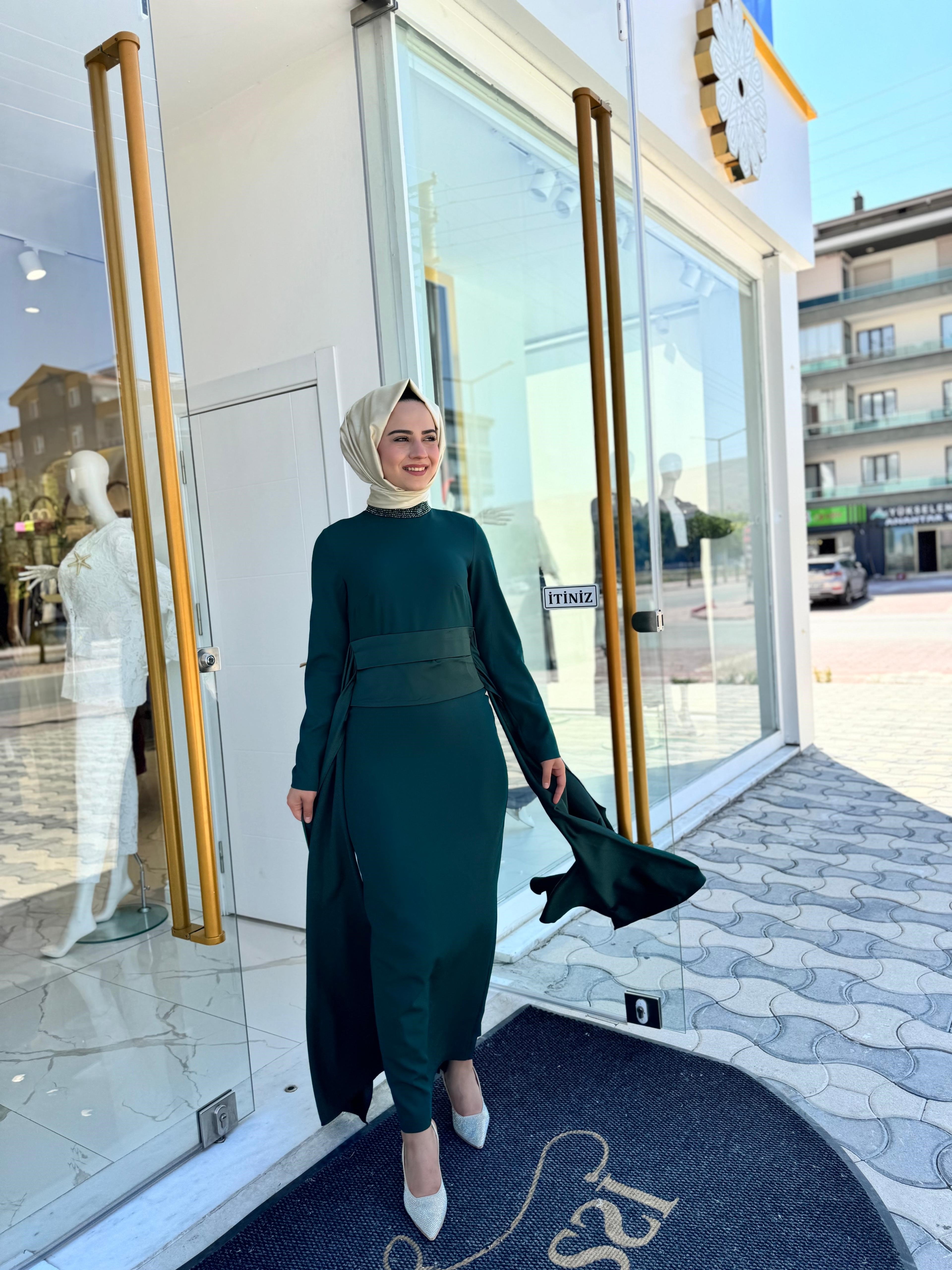 White Corner 3256 Elbise  - YEŞİL