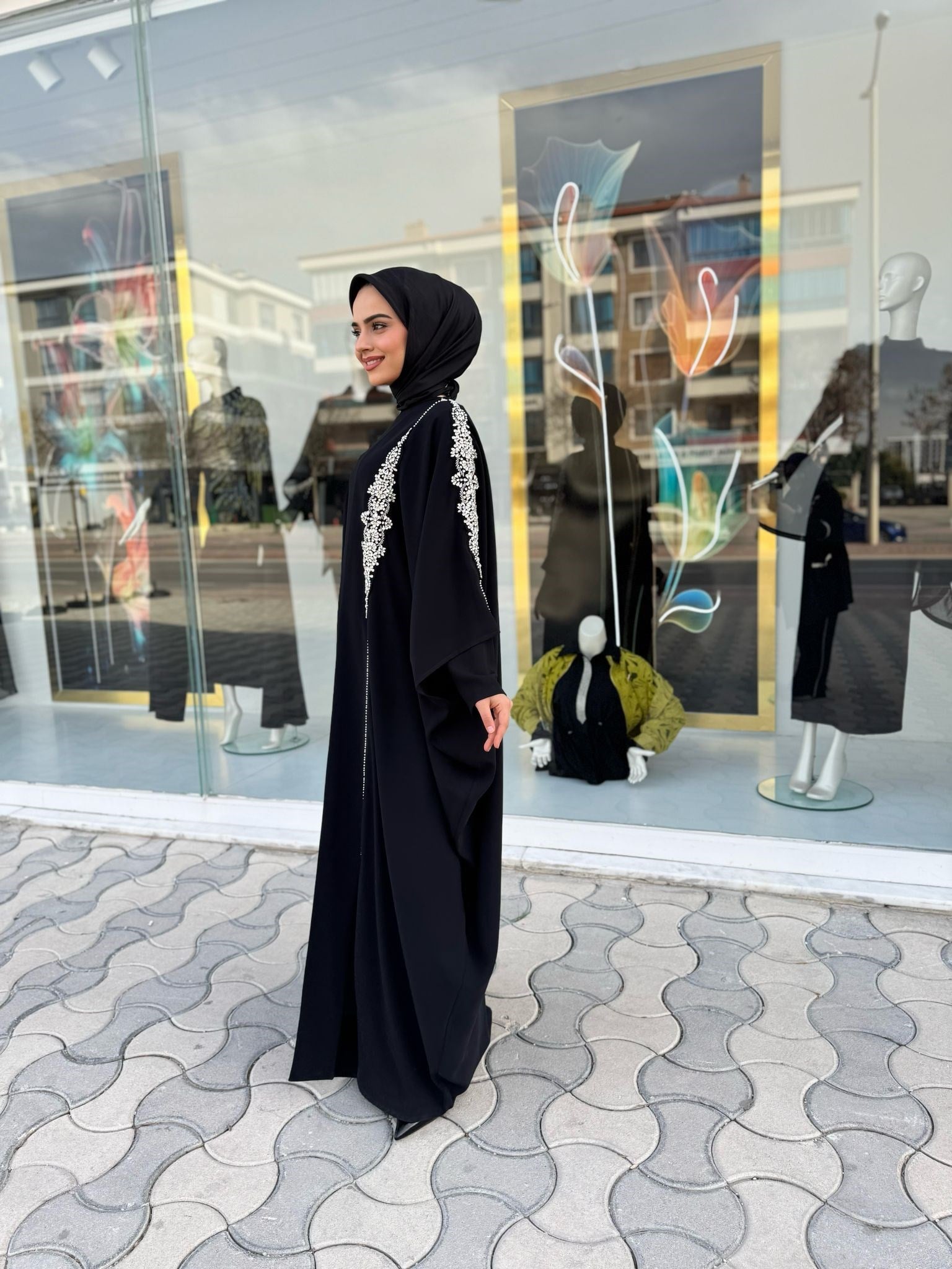 White Corner Abaya 2469 - SİYAH