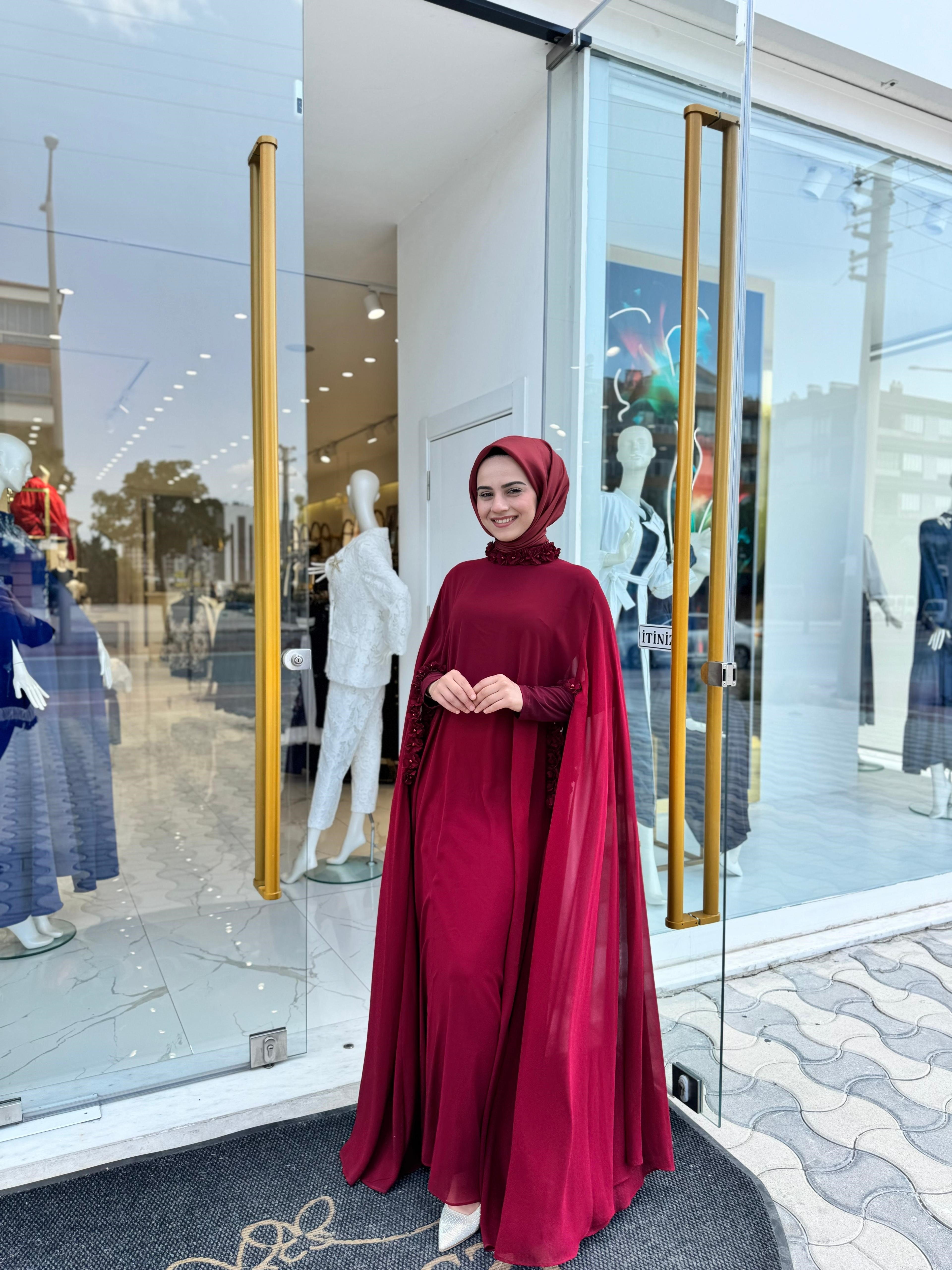 White Corner Abaya 3211 - BORDO
