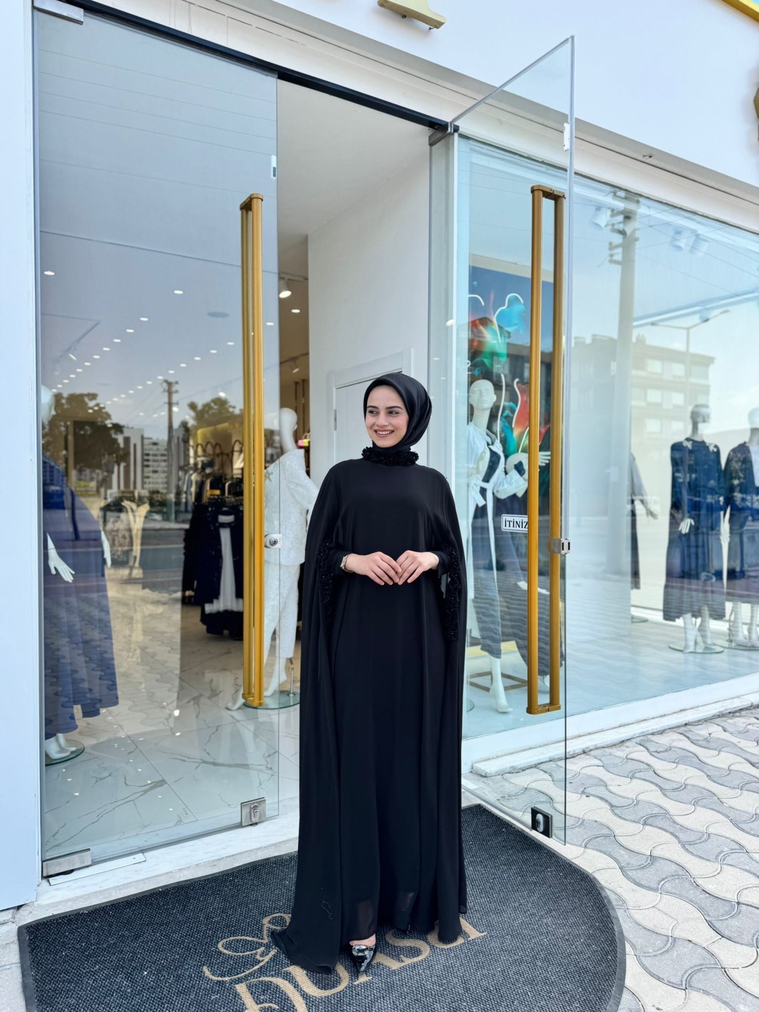 White Corner Abaya 3211 - SİYAH