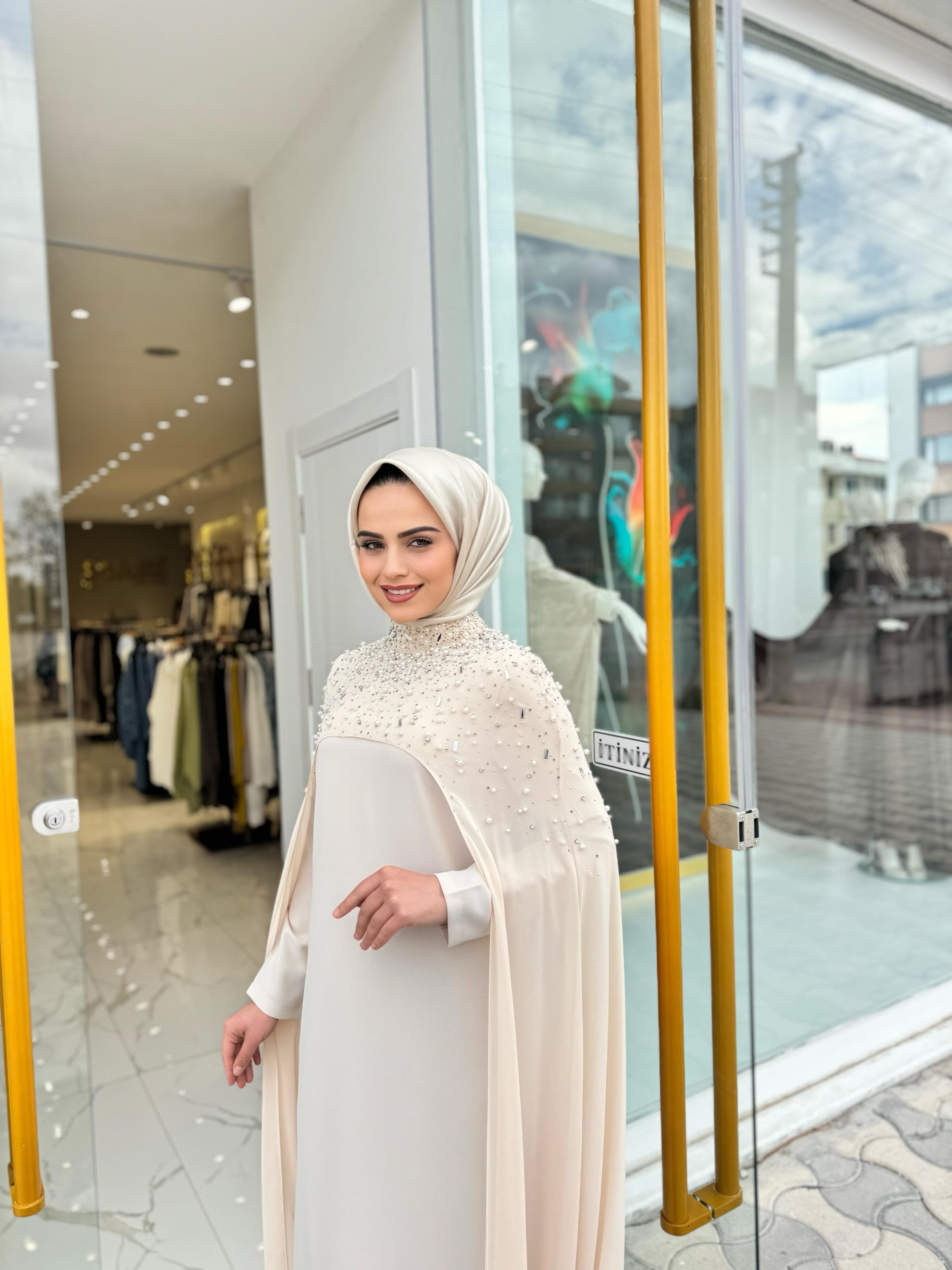 White Corner Abiye Elbise 2858 - BEJ