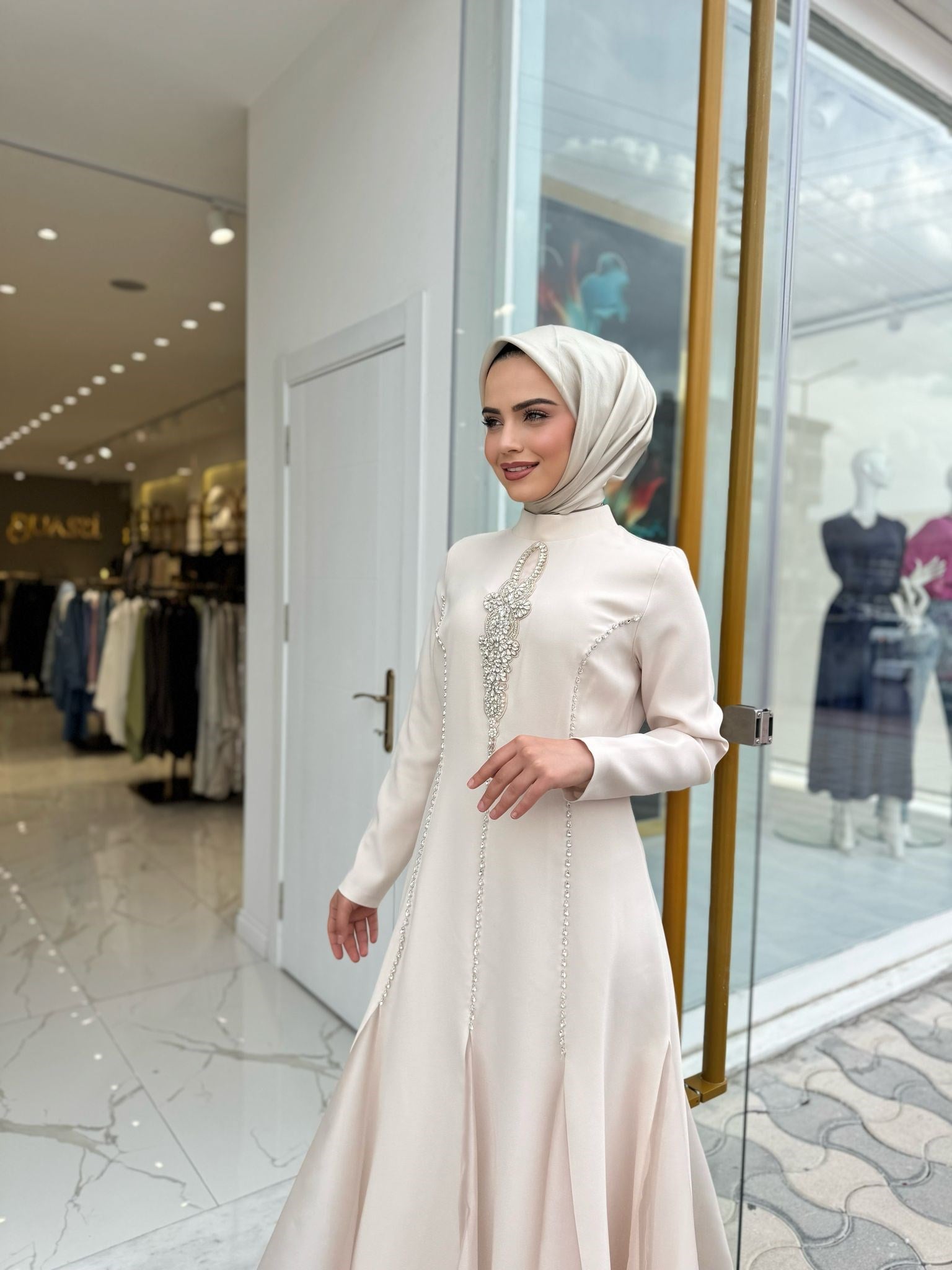 White Corner Abiye Elbise 2897 - BEJ