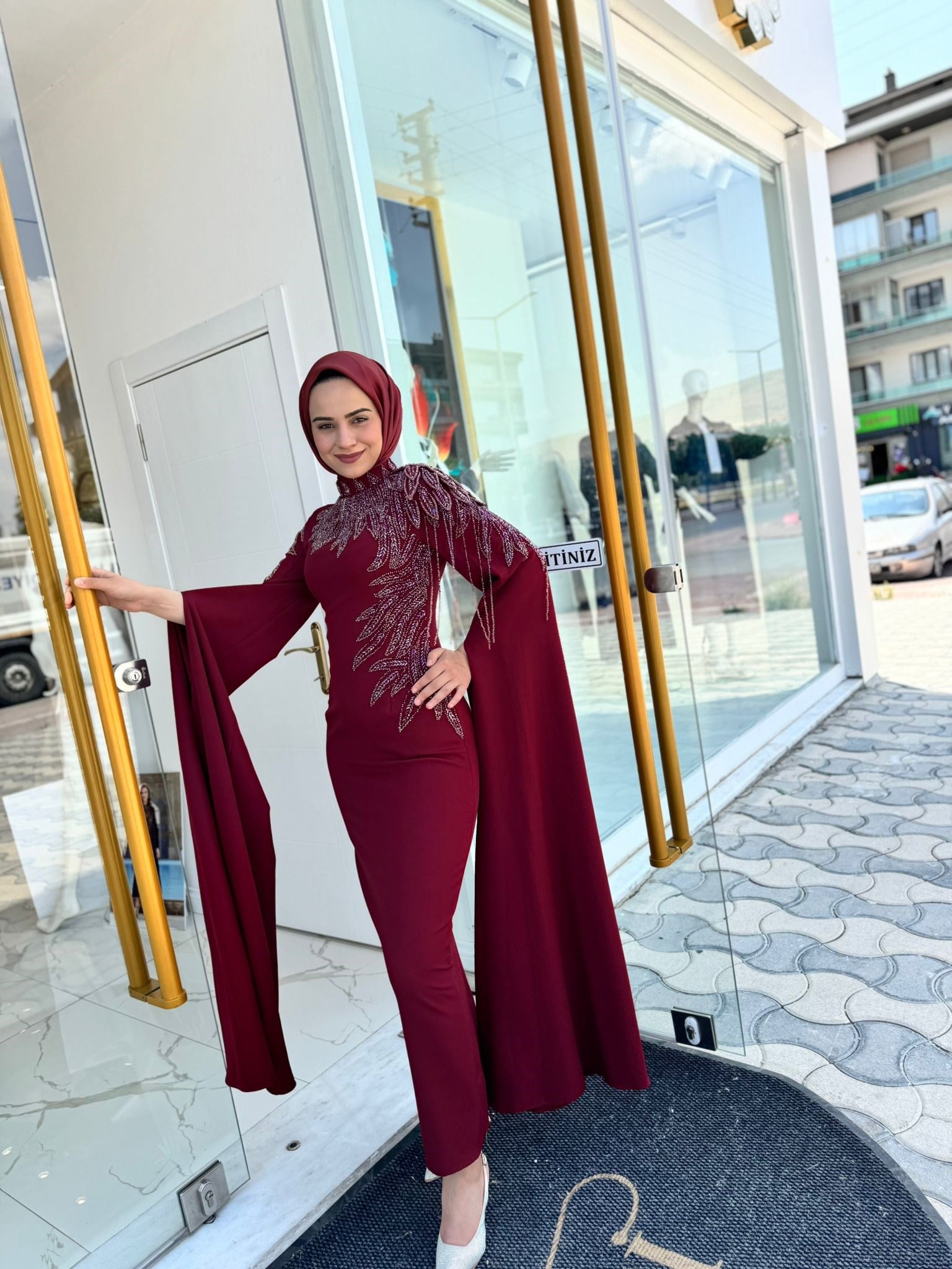 White Corner Abiye Elbise 2958 - BORDO