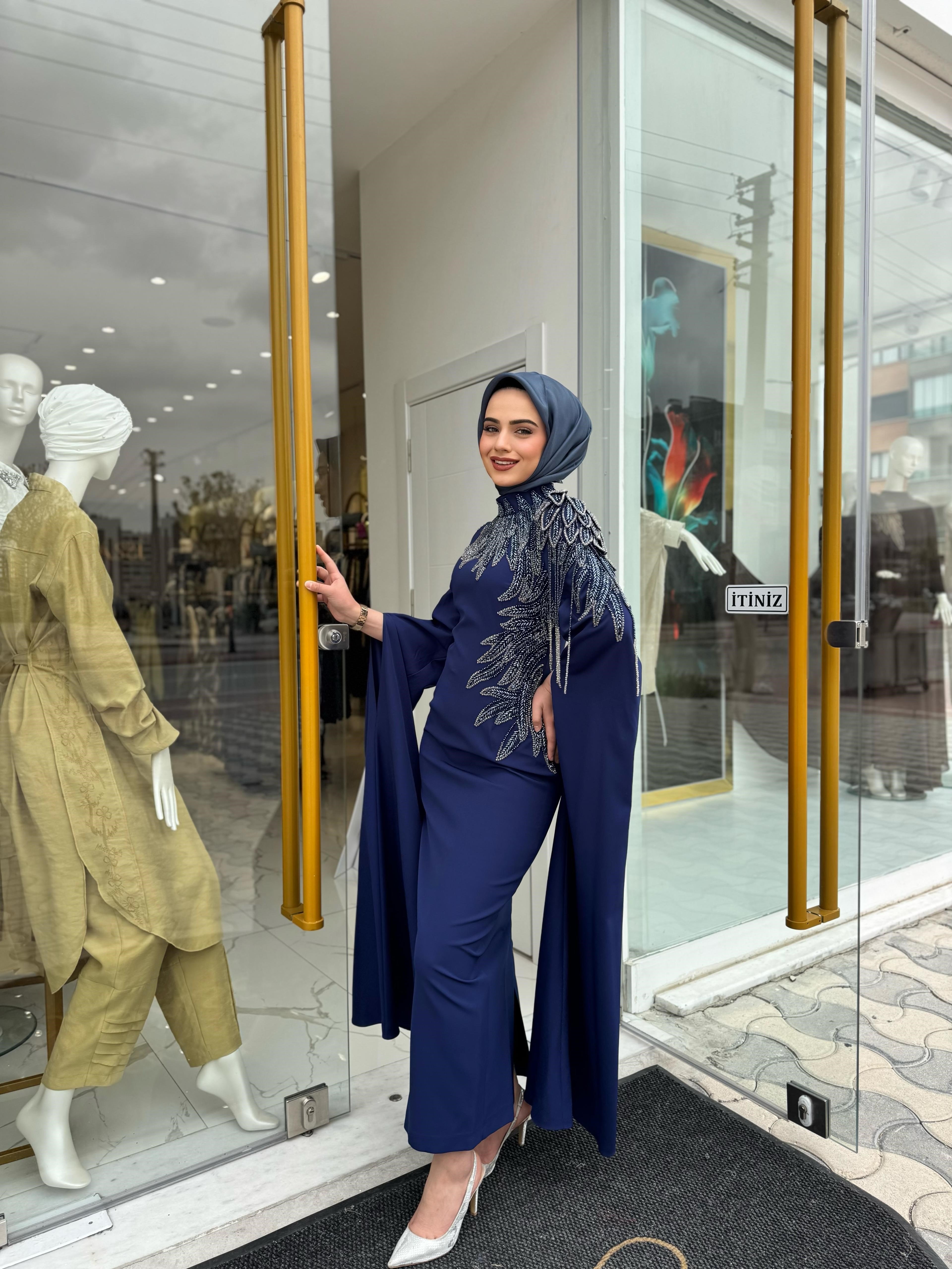 White Corner Abiye Elbise 2958 - LACİVERT