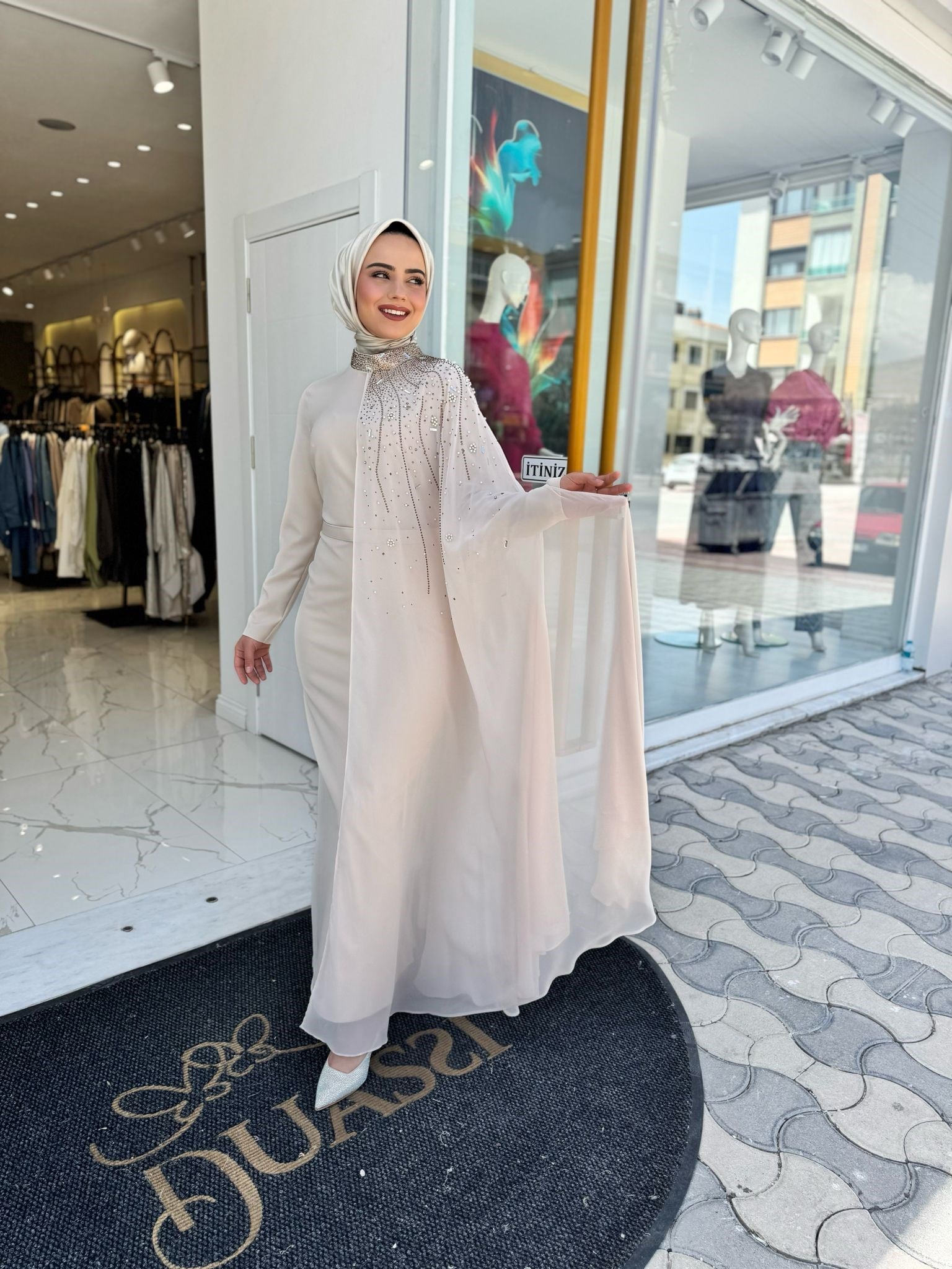 White Corner Abiye Elbise 3141 - BEJ
