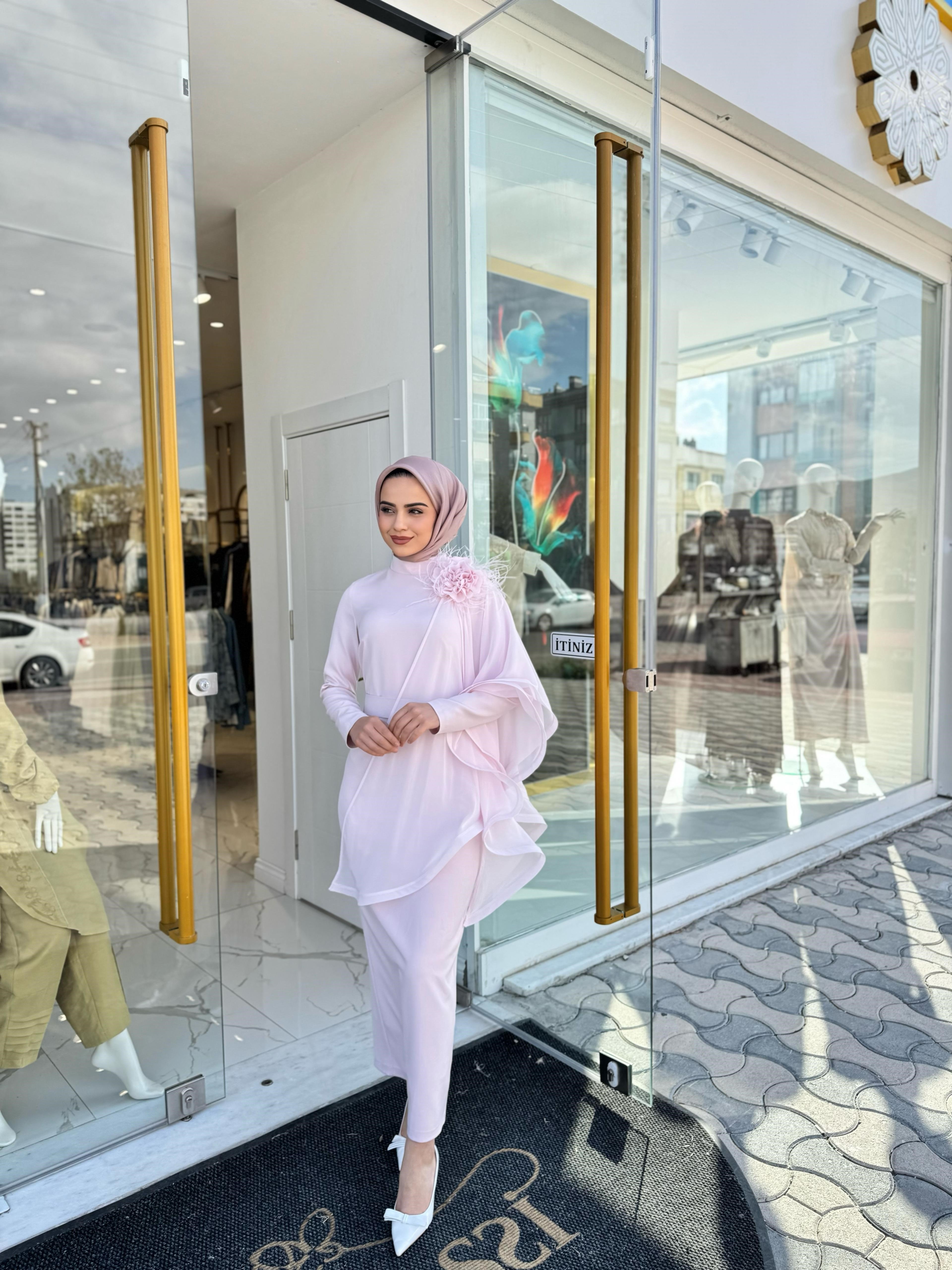 White Corner Abiye Elbise 3151 - Pudra