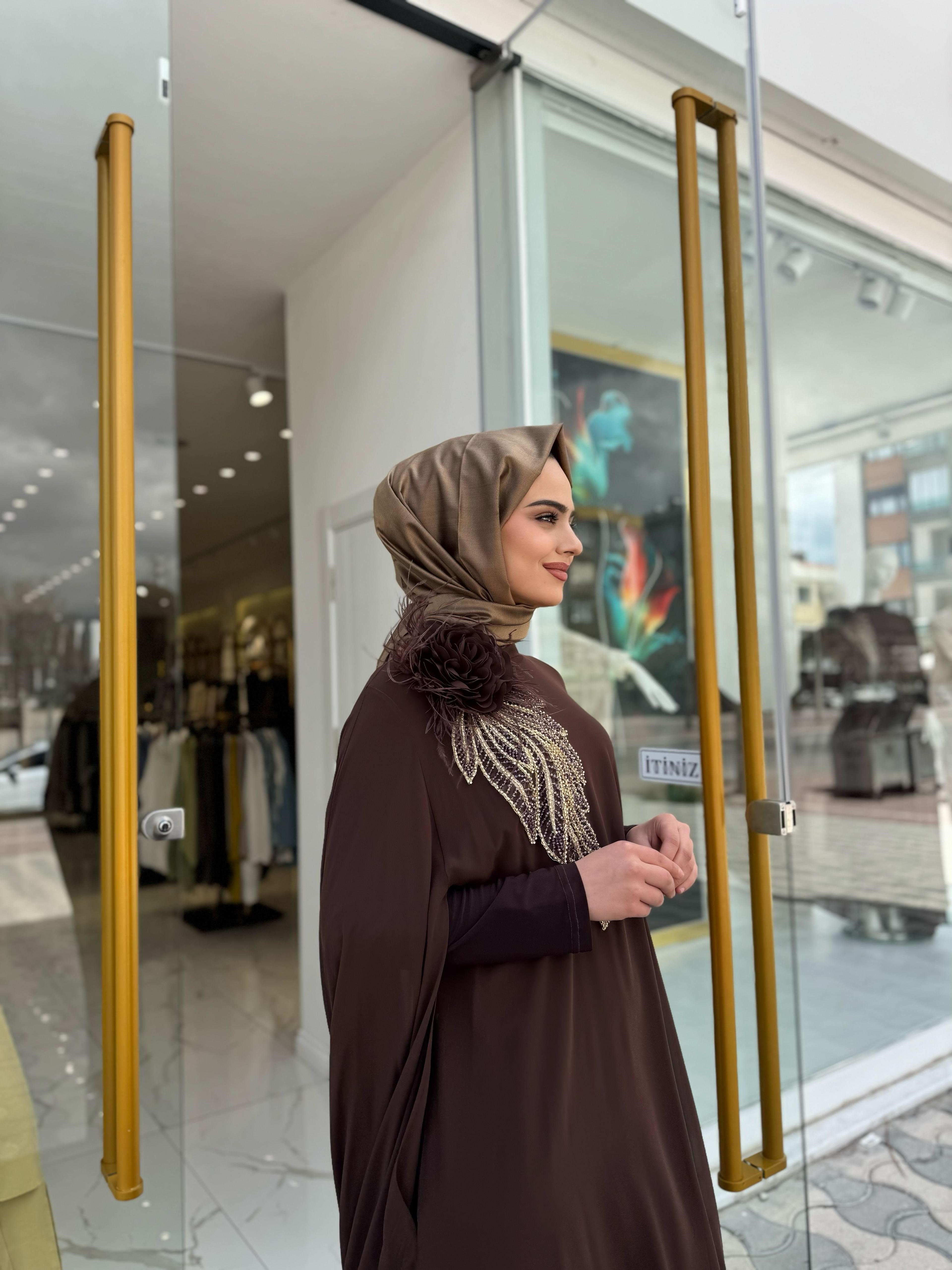 White Corner Abiye Elbise 3185 - KAHVE