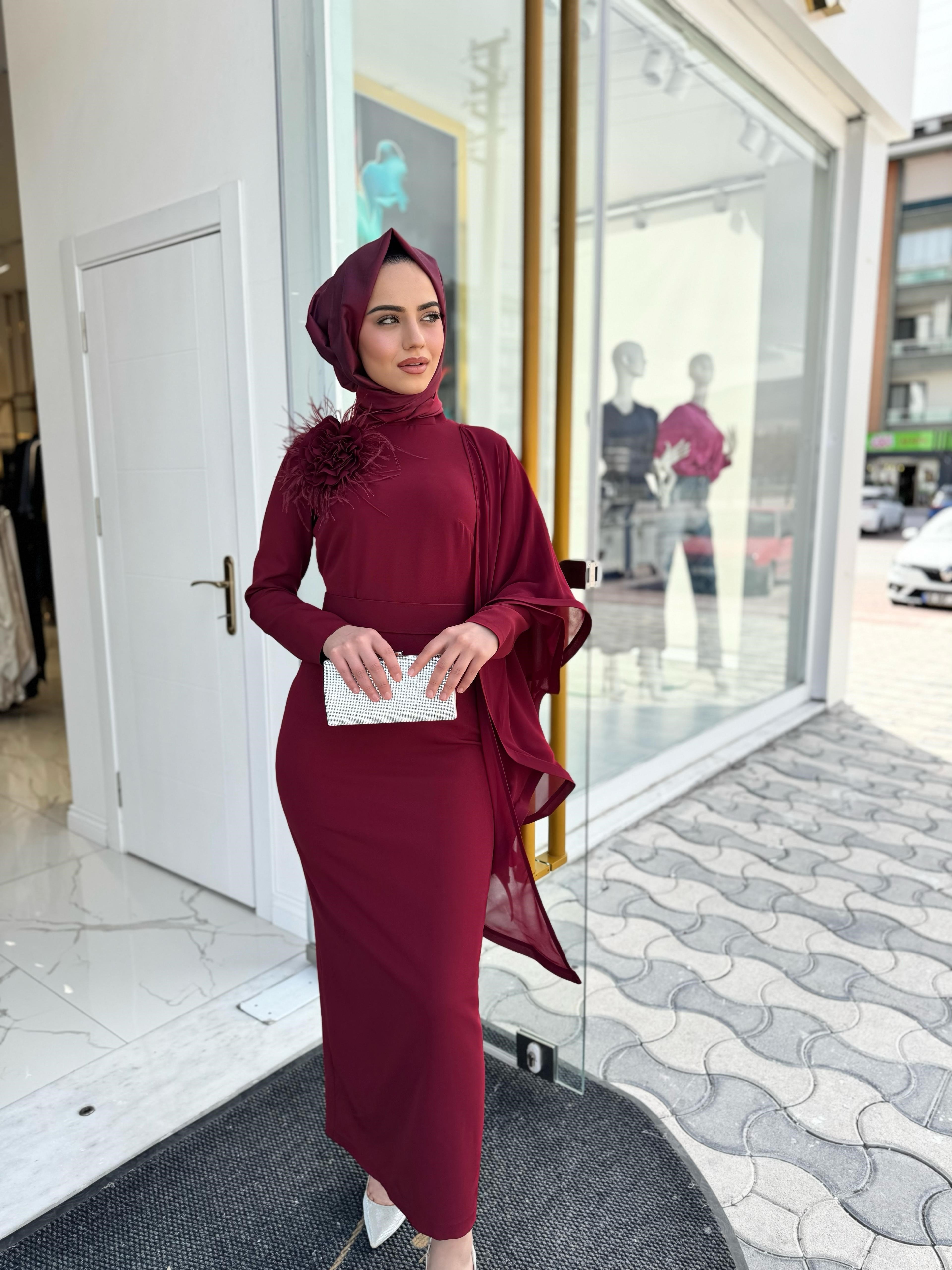 White Corner Elbise 3151 - BORDO