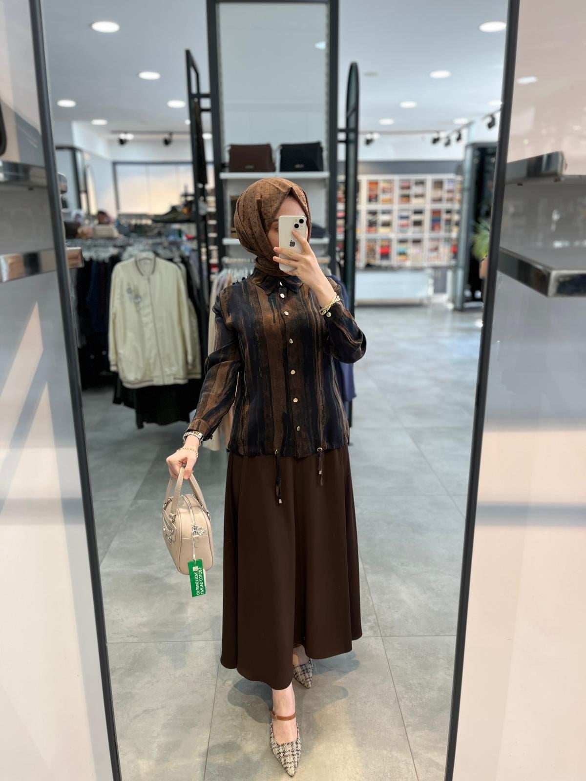 Alesya Bluz Ucu Büzgülü Etekli Takım - Kahve