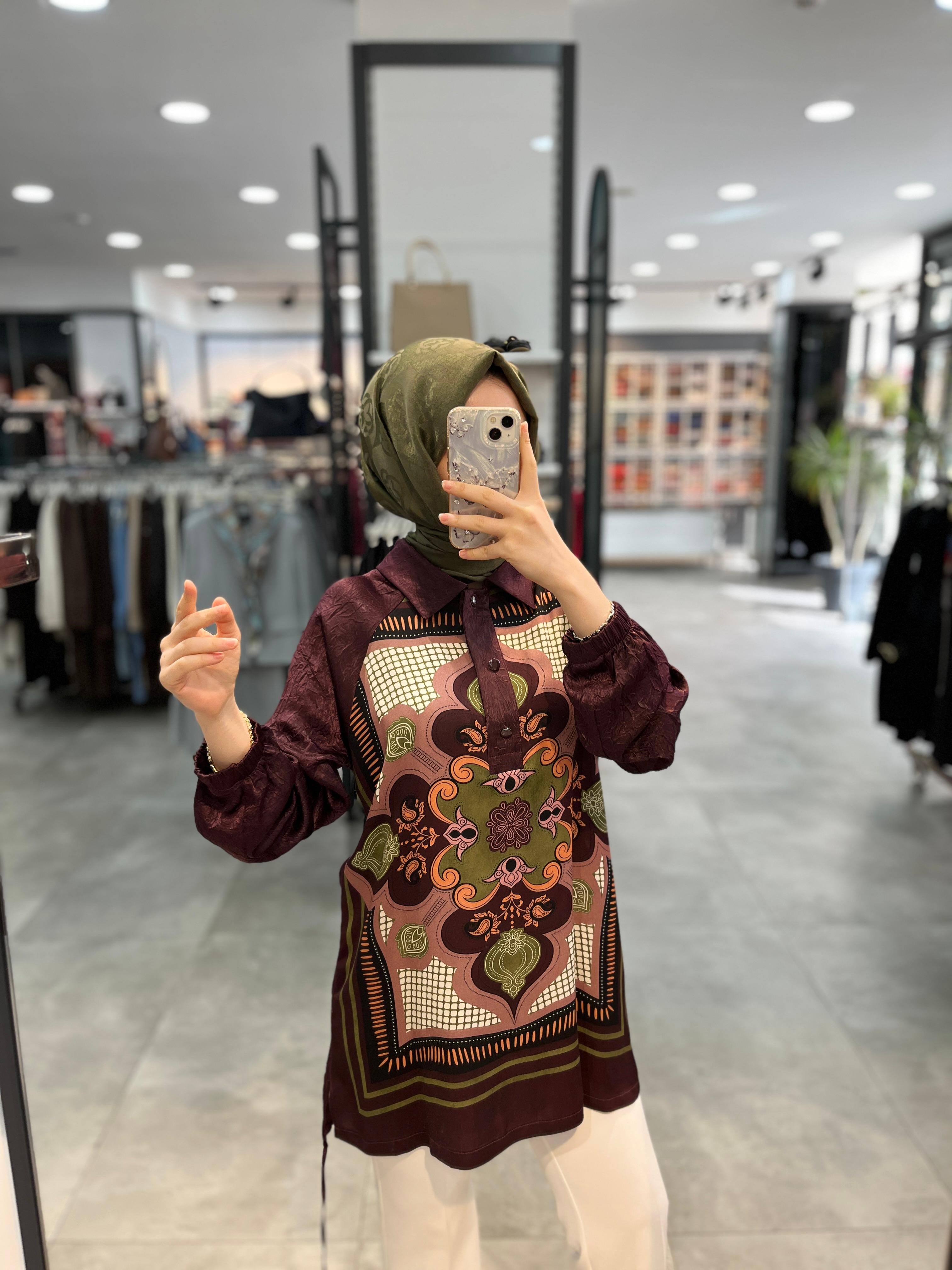 Fuat Gürşen Önü Desenli Tunik - Bordo