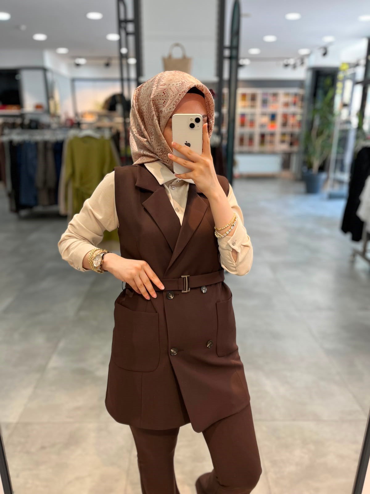Nihan Torba Kesit Hafif Dar Blazer Yelek - Kahve