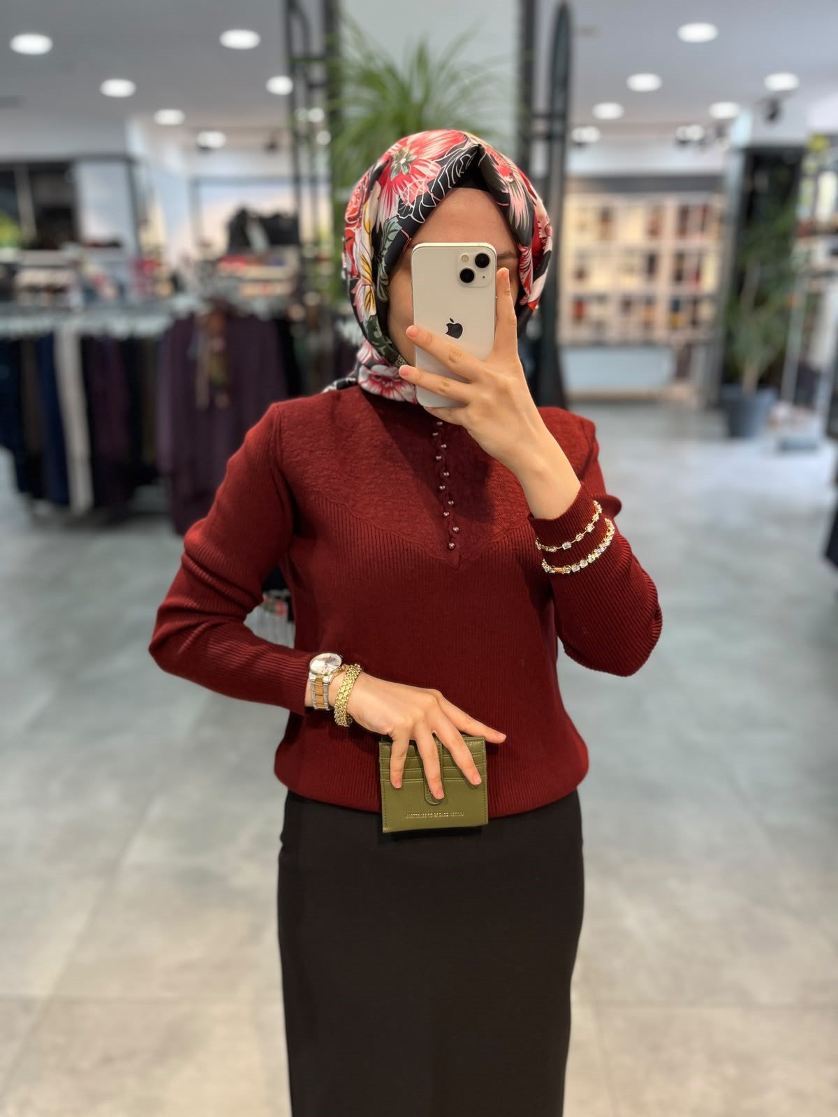 On Triko İnci Düğmeli Kazak - Bordo