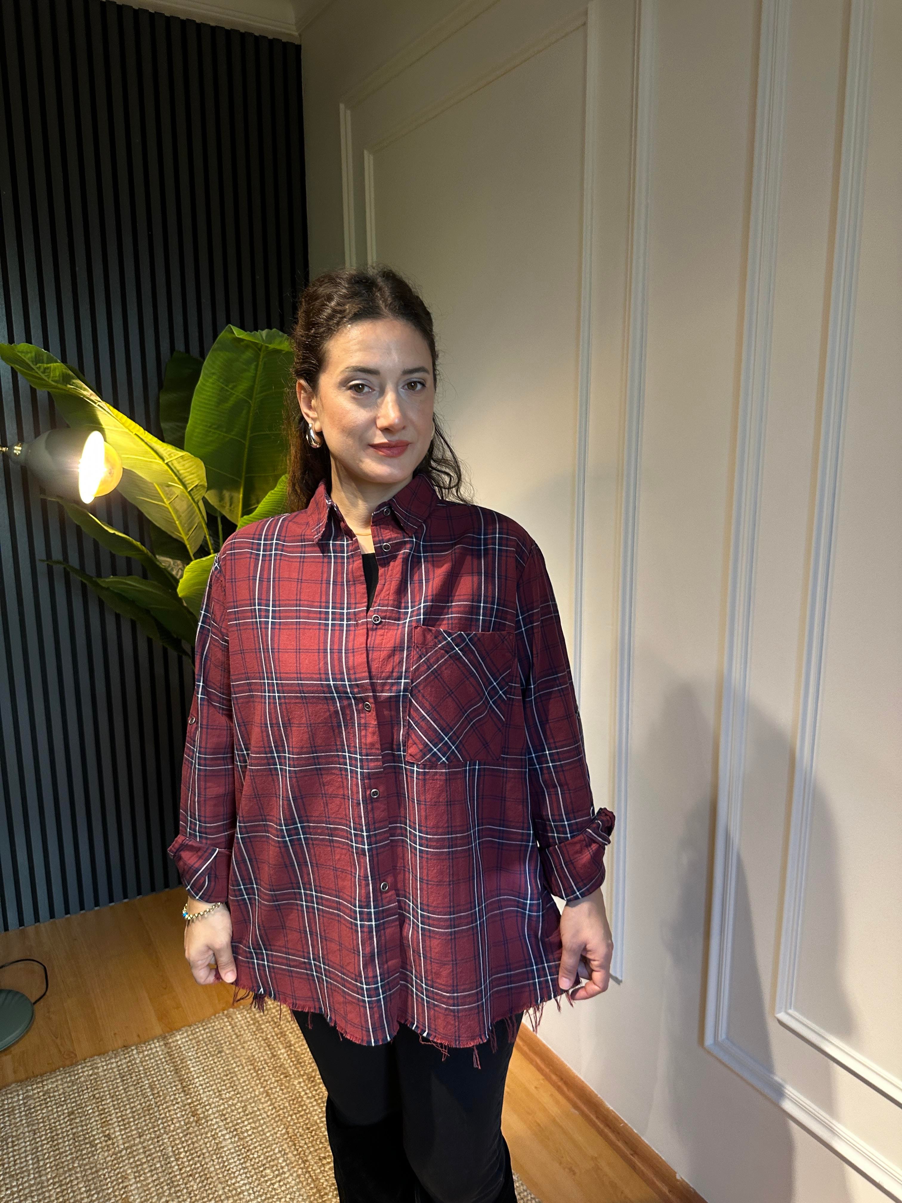  ODUNCU GÖMLEK BORDO LACİVERT KARELİ