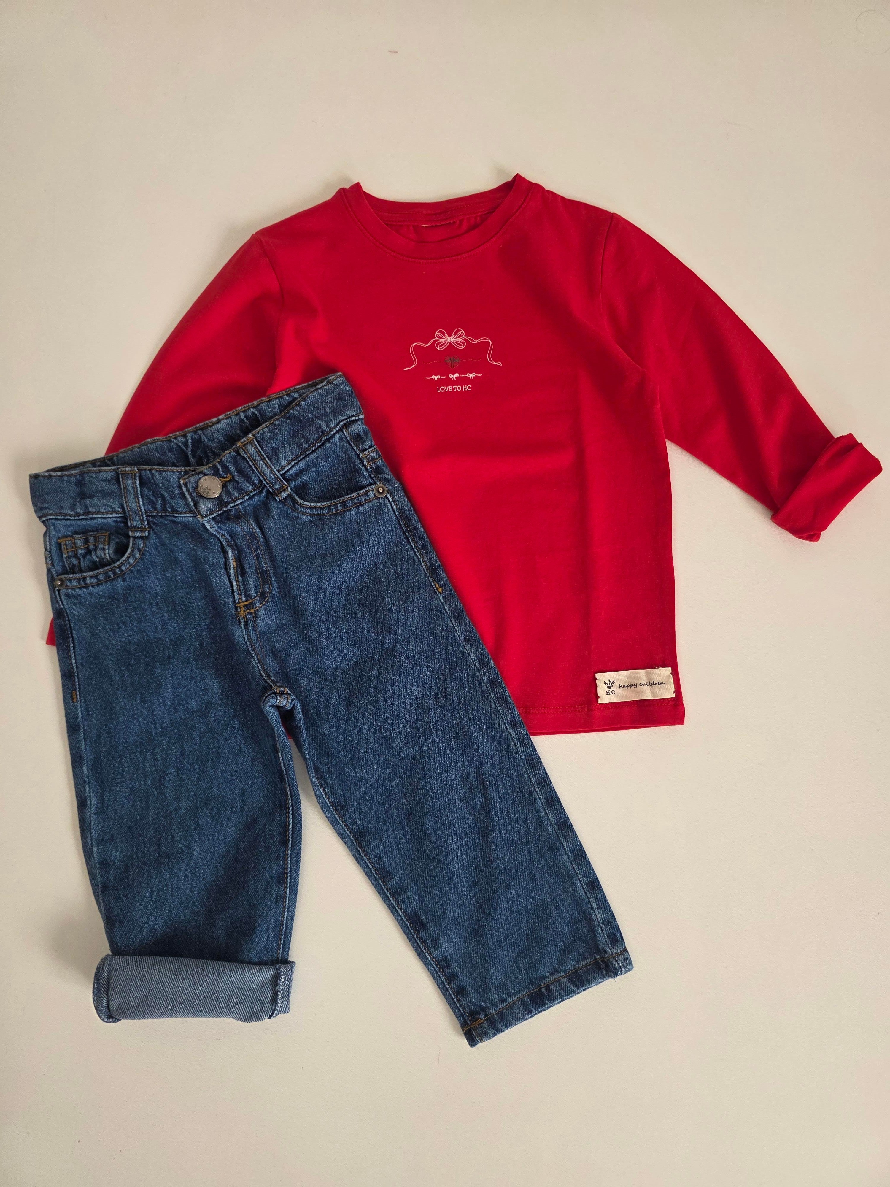 KIRMIZI FİYONK DESENLİ SWEATSHIRT