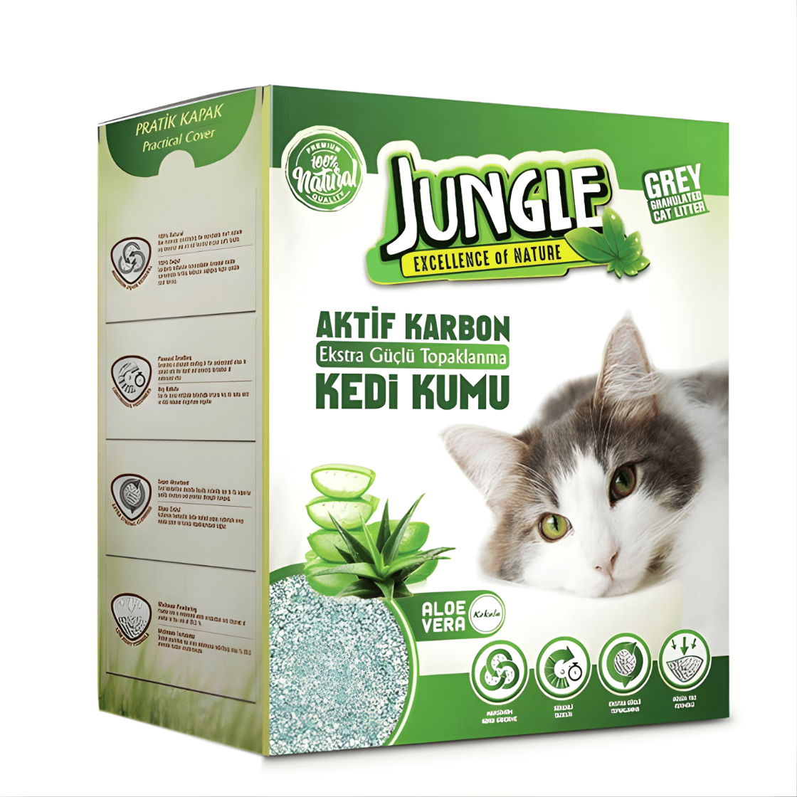 Jungle Karbonlu Aloe Veralı Gri Bentonit Kedi Kumu 6lt