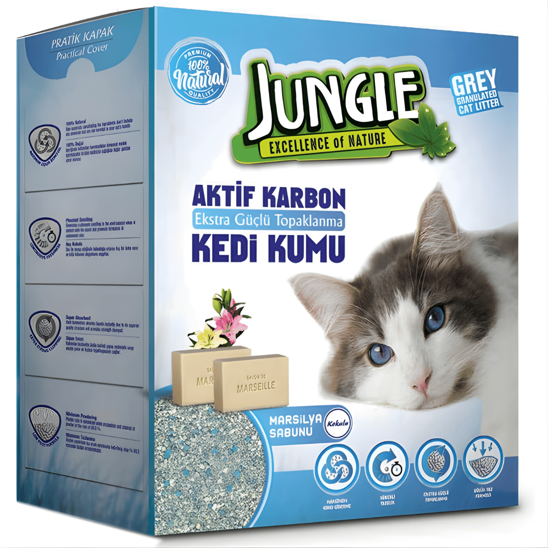 Jungle Karbonlu Sabunlu Gri Bentonit Kedi Kumu 6lt