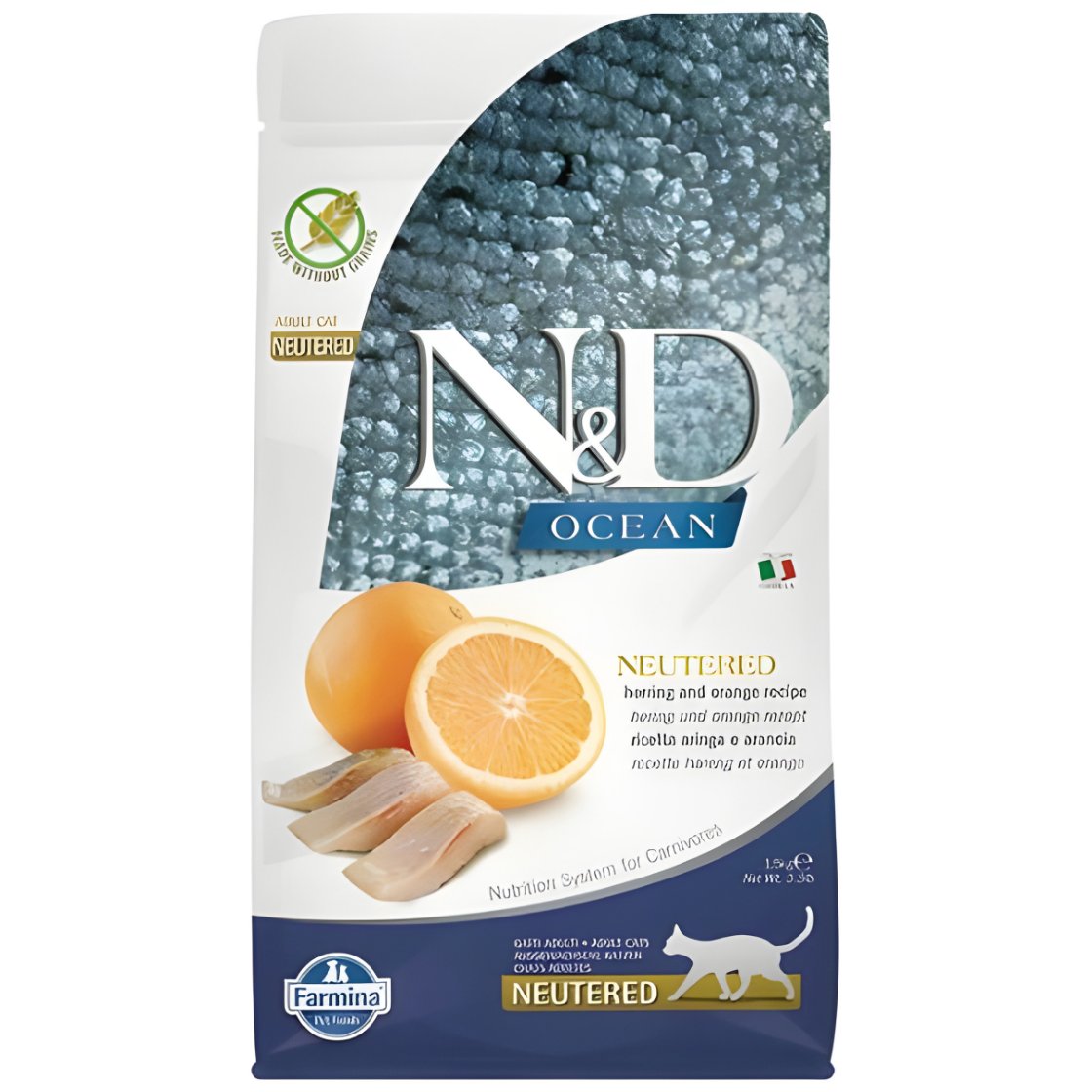 N&D Ocean - Ringa Balıklı ve Portakallı Tahılsız Kısırlaştırılmış Kedi Maması 1,5KG