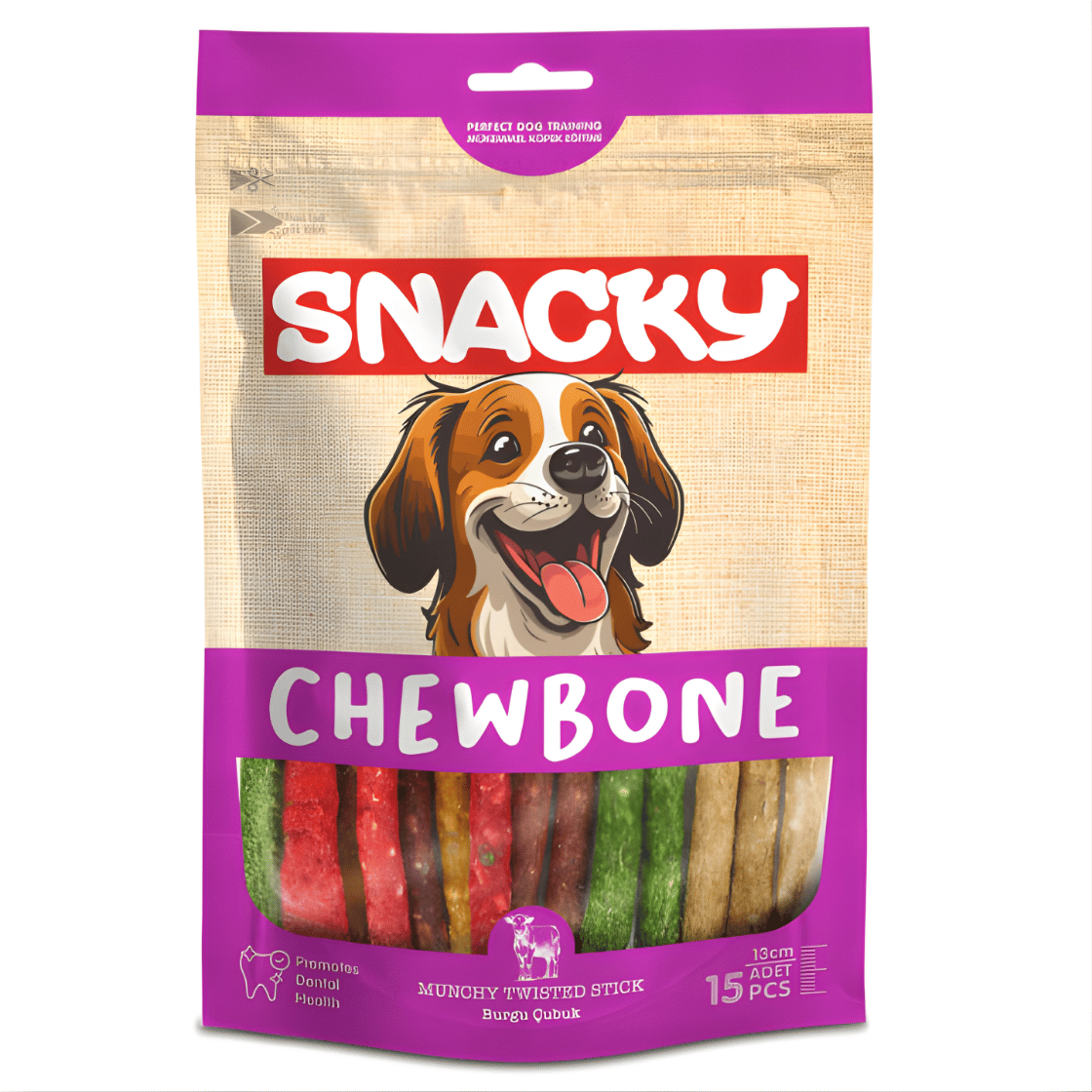 Snacky Chew Bone Sığır Derili Burgu Çubuk Köpek Ödül Maması 13cm (15'li)