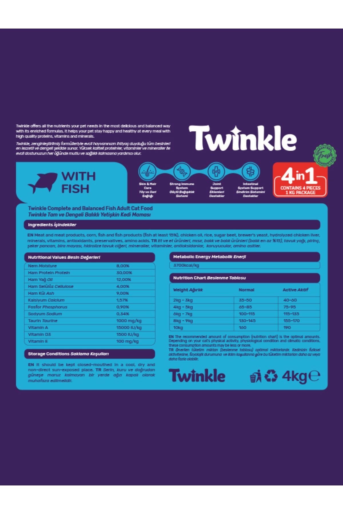 TWİNKLE Twinkle Balıklı Yetişkin Kedi Maması 4 Kg. (4 in 1)