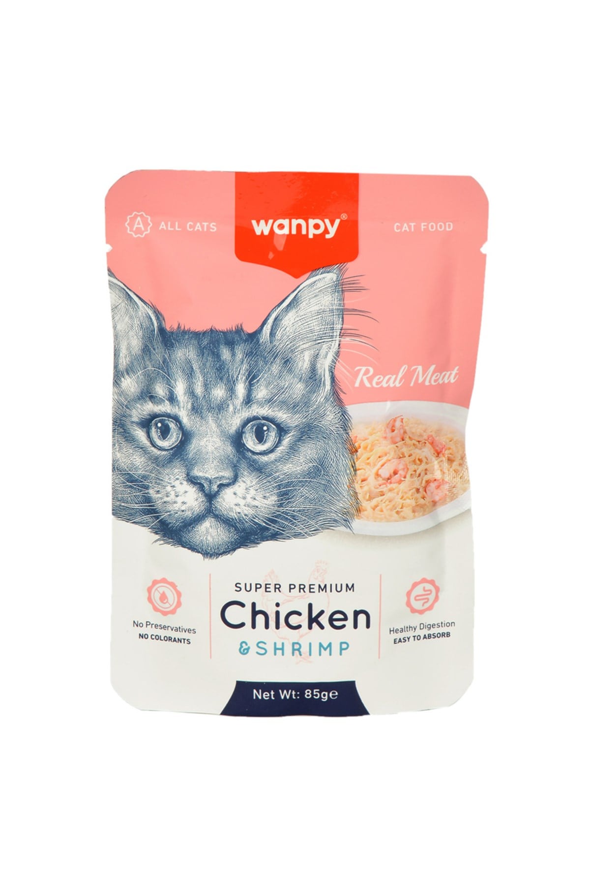 Wanpy 85 gr Pouch Tavuklu & Karidesli Yaş Kedi Maması 12 Adet