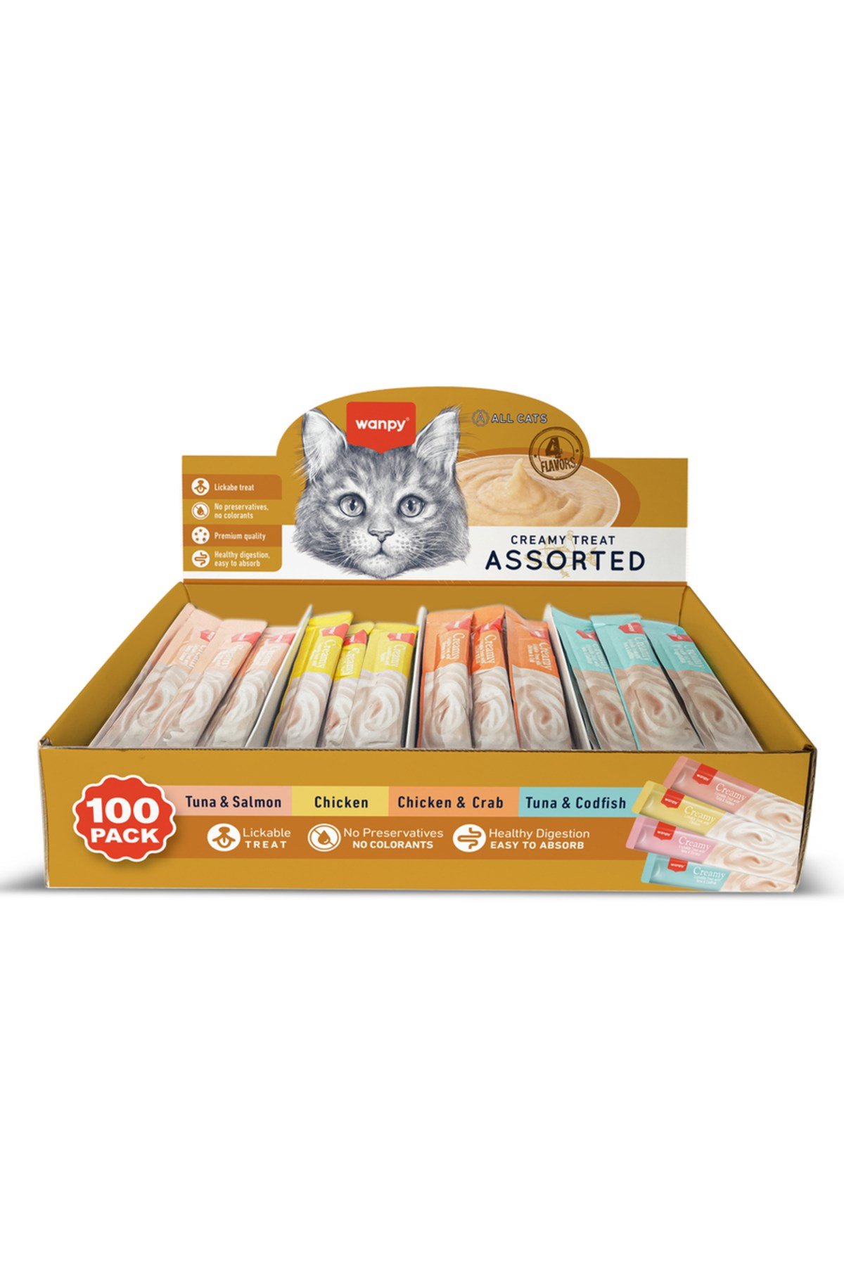 Wanpy Karışık 4 Lezzet 100'lü Krema Kedi Ödülü 100*14 gr