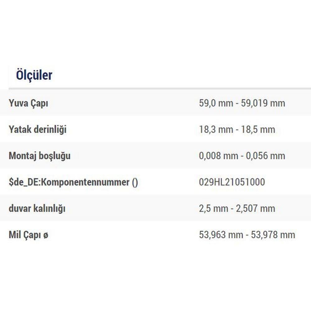 ANA YATAK STD (10 ADET) 1,4 / 1,4TSI / 1,4TFSI / 1,6FSI / AUA BBY BLF BLP CAVG CAXA CAXC CNVA CTHG A