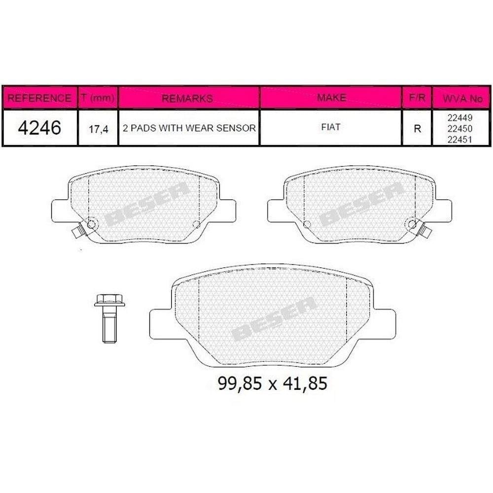 ARKA FREN BALATASI EGEA 1,3D MULTIJET / 1,4 / 1,4LPG / 1,6 / 1,6D MULTIJET