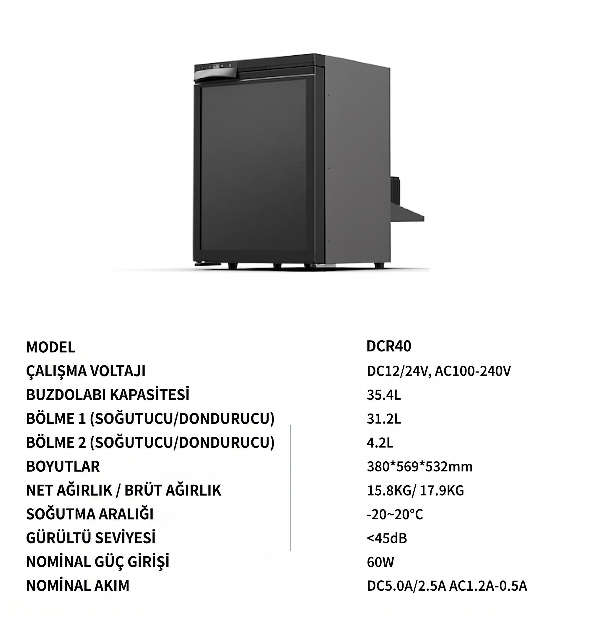CNB-DCR40 DEMMONDemmon 40 LT Karavan Tipi Gömme Buzdolabı - 12V/24V Profesyonel Yerleşik Seri