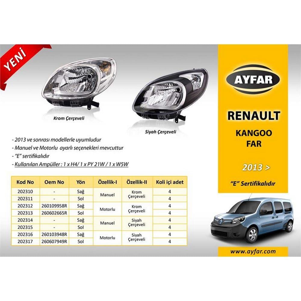 FAR SAG KANGOO 2013>  KROM CERCEVELI MANUEL