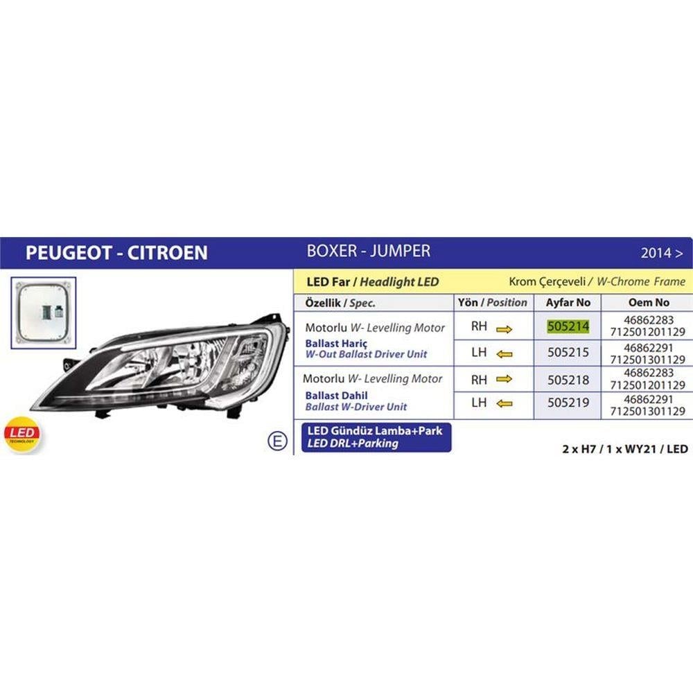FAR SAG (LED MOTORLU) BALLAST HARIC JUMPER III DUCATO III BOXER III 14>