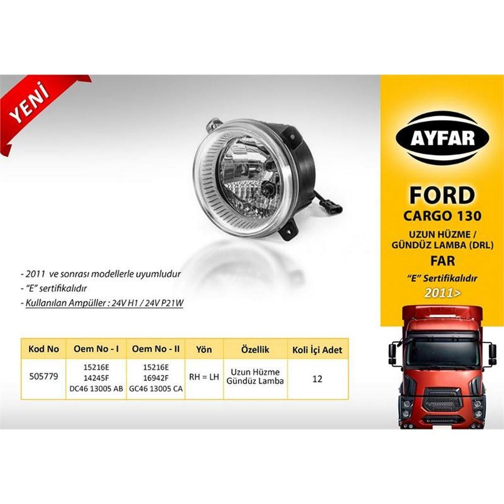 FAR UZUN HUZME+DRL / GUNDUZ FARI 24V CIZGISIZ (H1 / 70W P21W)