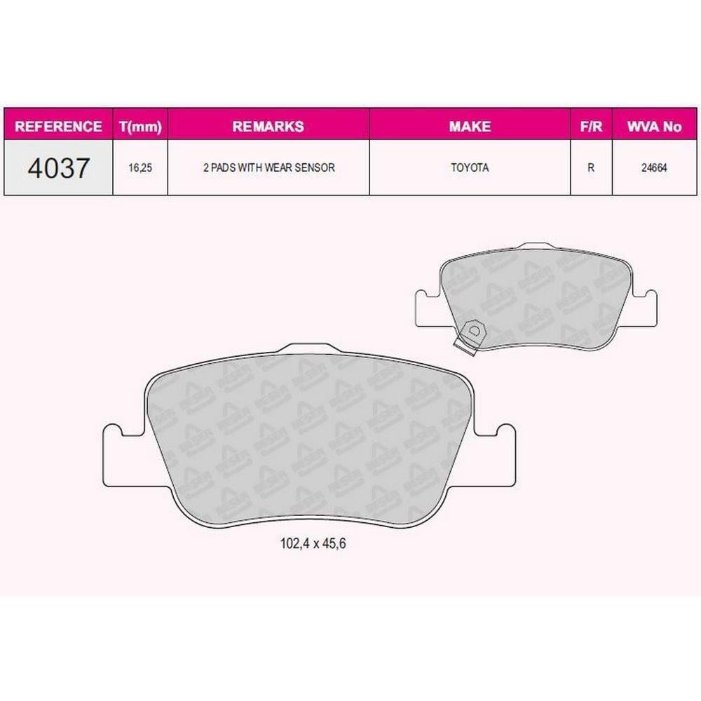 FREN BALATASI ARKA TOYOTA  AURIS 1.4 D4D 1.6 07-> COROLLA 1.4 D4D 1.6 07-12 IKAZ KABLOLU