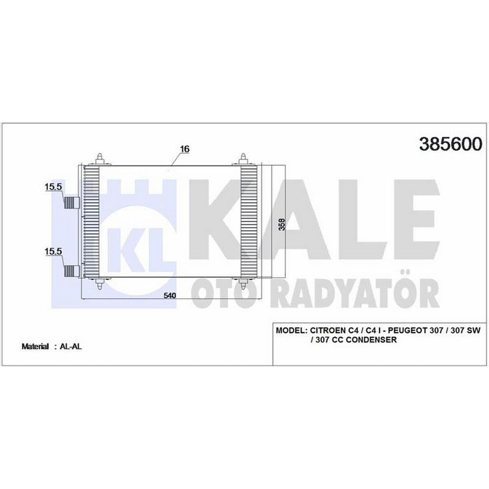 KLIMA RADYATORU (KONDANSER) P307 C4 2.0HDI 8V / 16V 01>OLCU: (540×358×16)