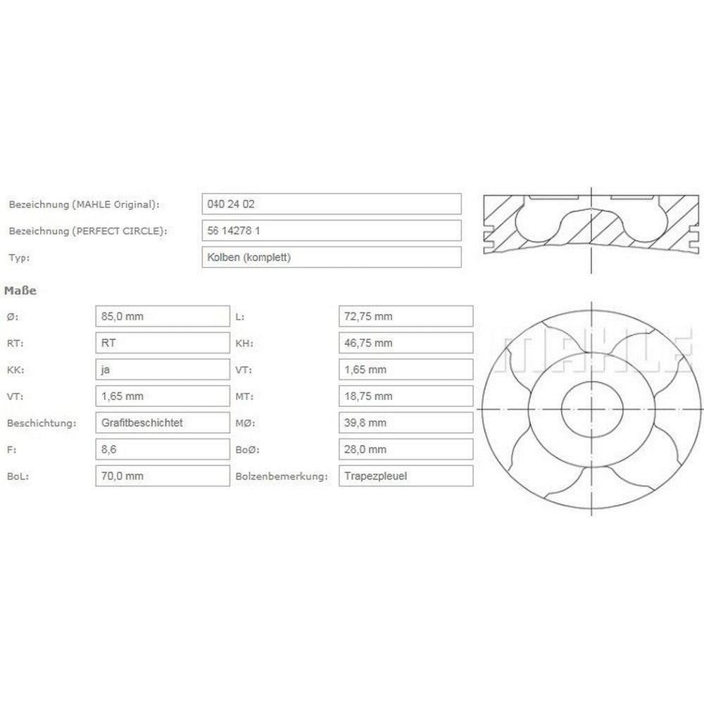 MOTOR PISTON SEGMAN P806 P807 EXPERT EVASION C8 JUMPY DW10ATED4 (2,0HDI 16V) / (85,60MM) / (0,50 FAR