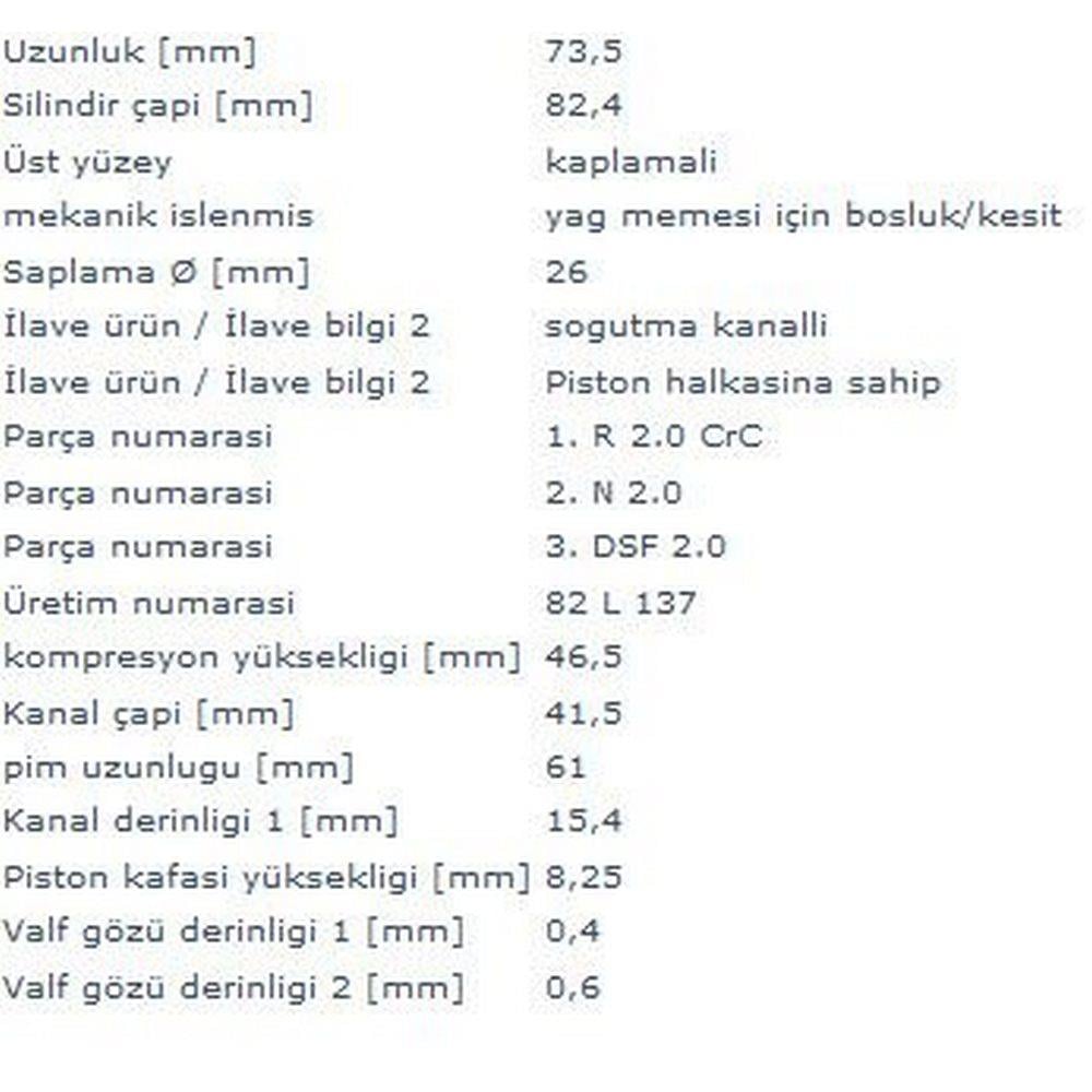 MOTOR PISTON+SEGMAN KOMPLE 0.40. 82.40mm ASTRA H 04>14 - VECTRA C 02>08 - ZAFIRA B 05>15 - SIGNUM 03