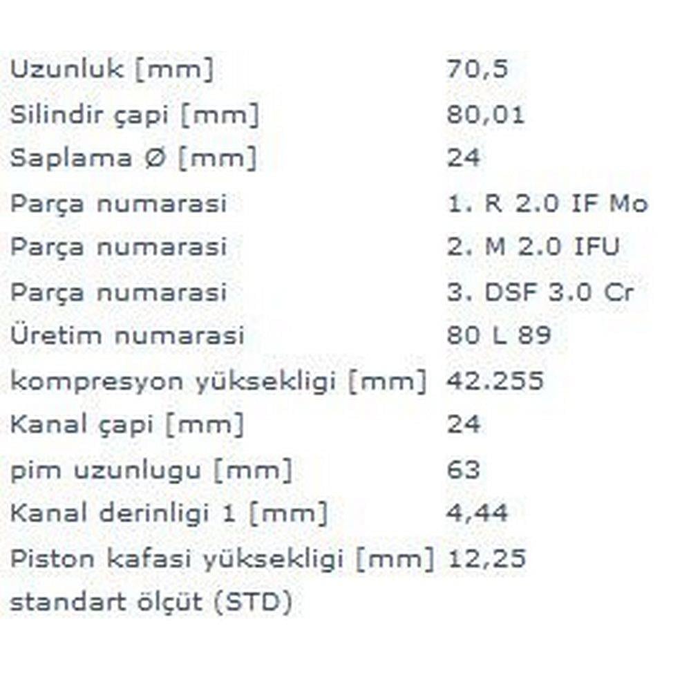 MOTOR PISTON+SEGMAN R19 EXPRES KANGOO DIZEL CUKURLU 1.9D F8Q (80.00MM) / (STD) (ALFINSIZ)