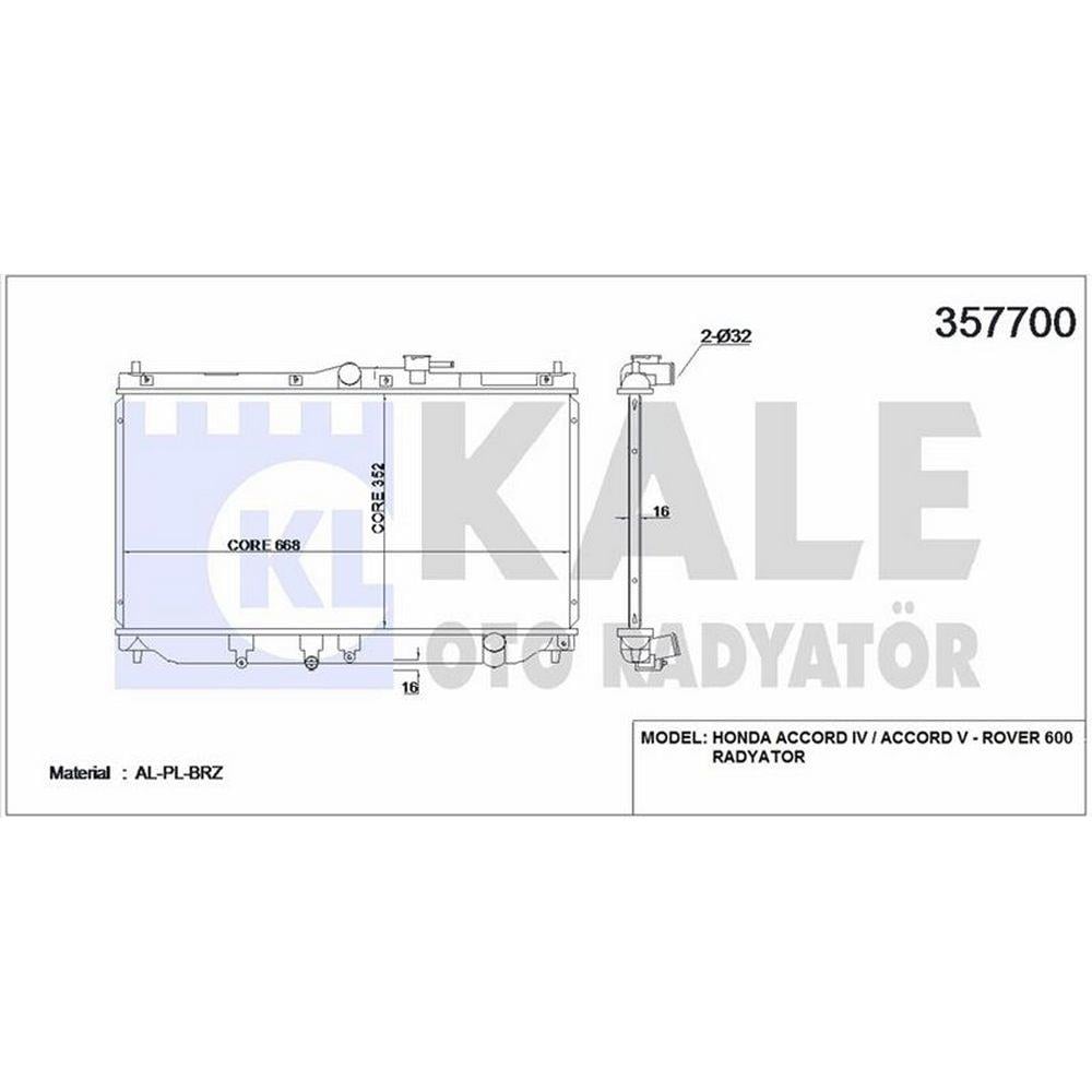 MOTOR SU RADYATORU HONDA ACCORD 1990 1996 ROVER 600 1996 2000 (MANUEL VITES) / (665X355X12)