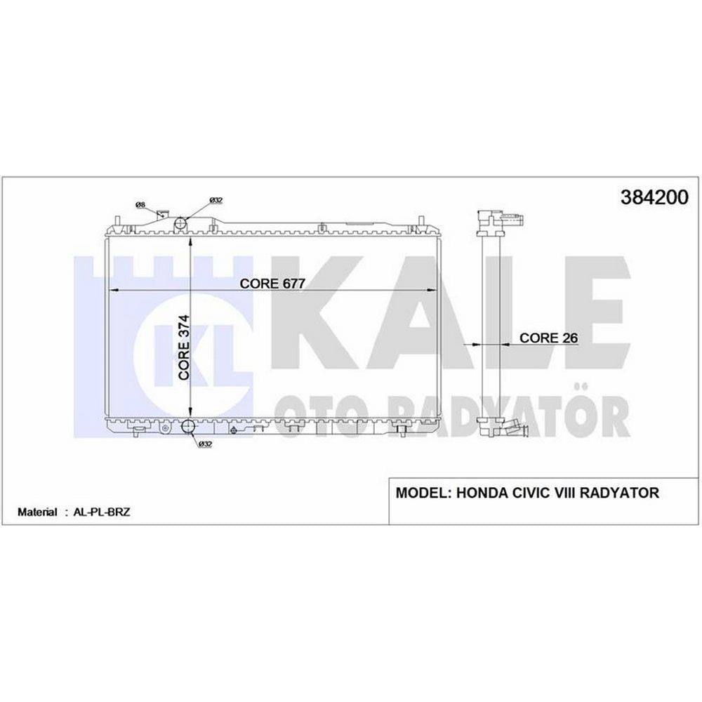 MOTOR SU RADYATORU HONDA CIVIC SEDAN 2006 2012 MANUEL VITES (375X677X16)