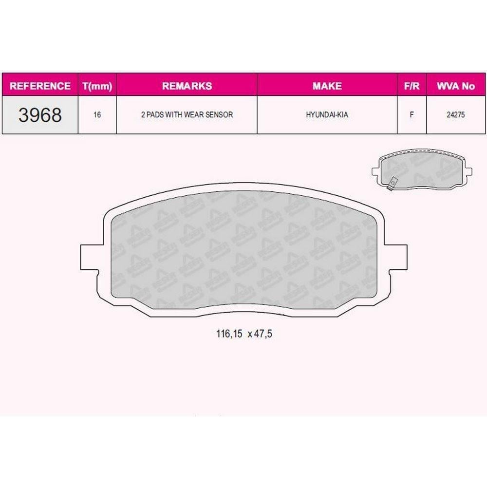 ON FREN BALATASI HYUNDAI I20 08-15 I10 08-11 / PICANTO 04-11