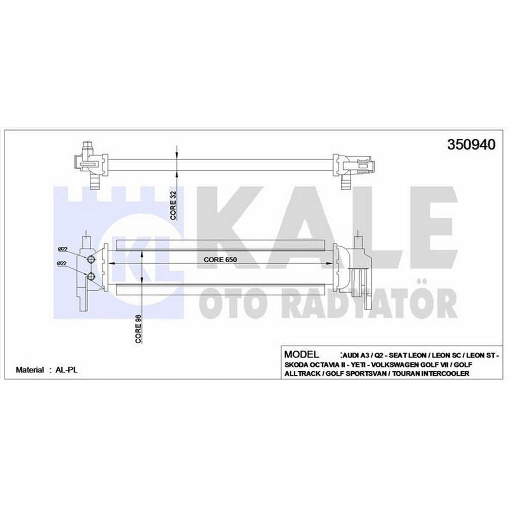 TURBO RADYATORU GOLF VII 12> TOURAN 15> AUDI A3 12> Q2 16> LEON 12> OCTAVIA III 12> YETI 15>17