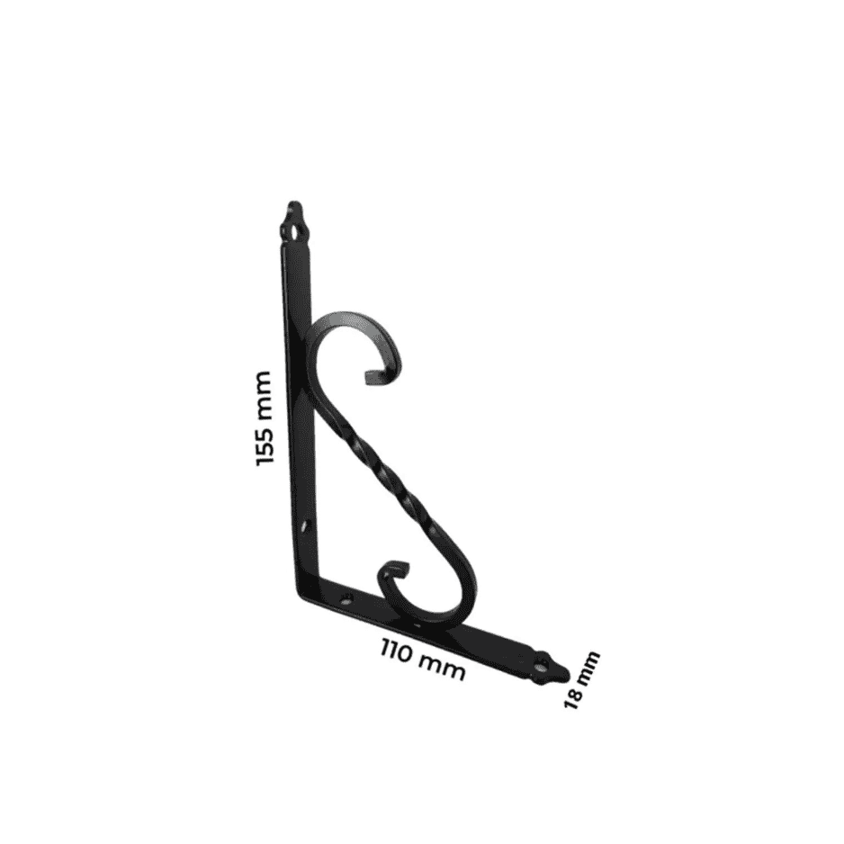 Siyah Ferforje Metal Raf Altı L Ayak 155x110