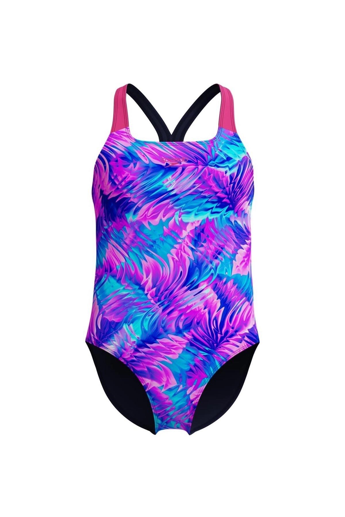Speedo Powerback Baskılı Kız Çocuk Mayosu Baskılı 