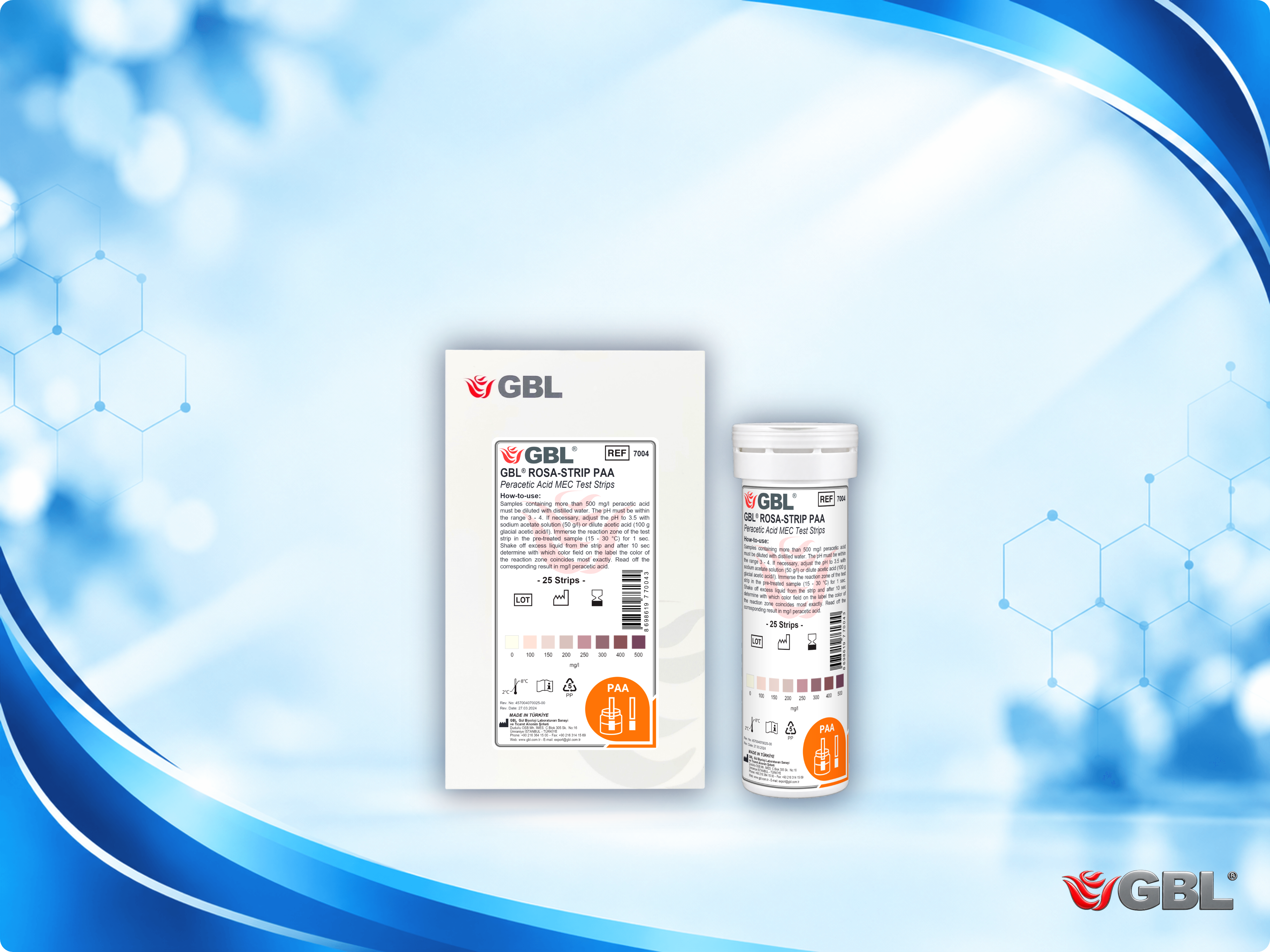 Test Şeridi; Perasetik Asit Etkinlik (0-100-150-200-250-300-400-500 mg/l), 25 Şerit