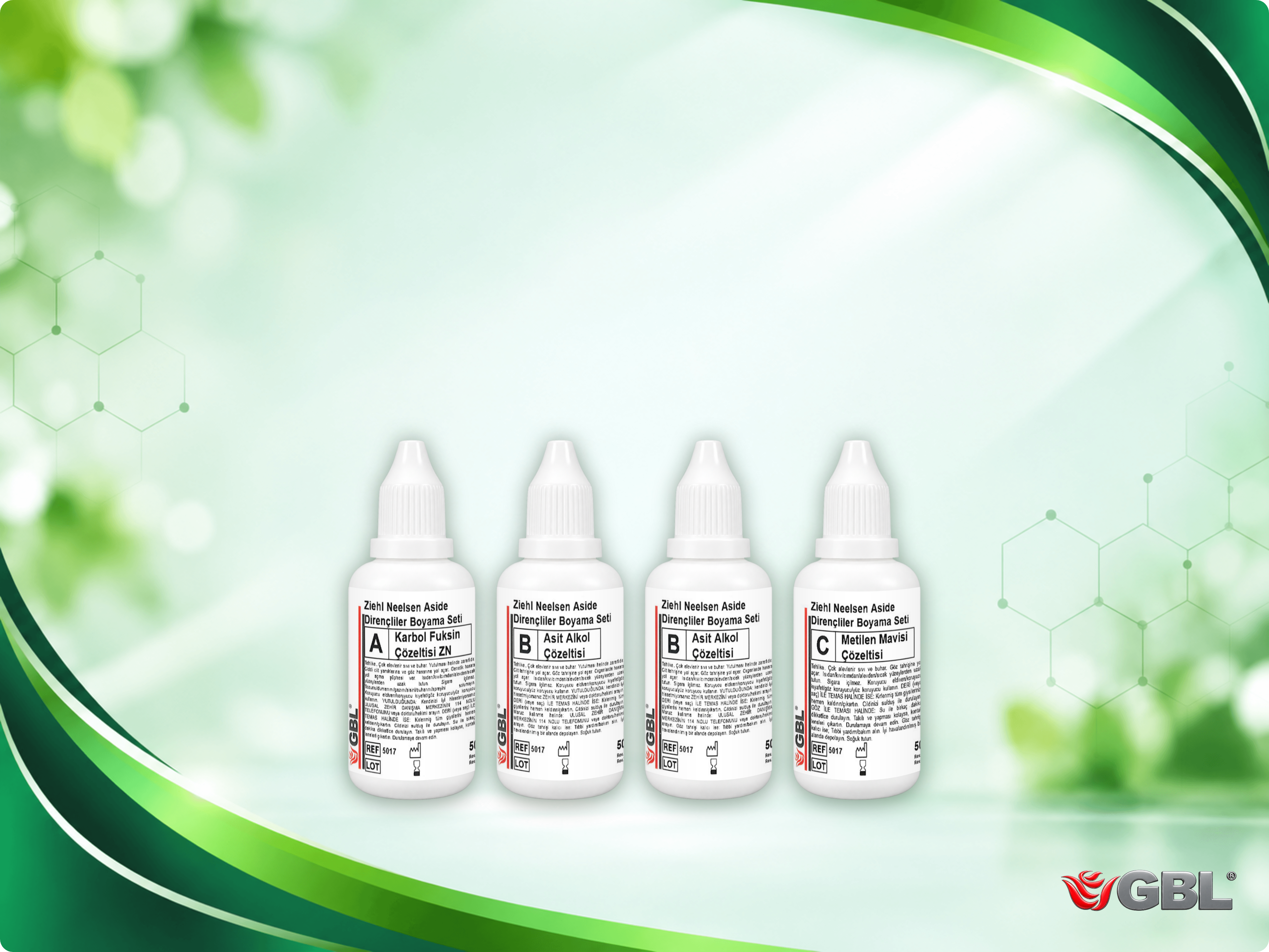 Ziehl-Neelsen Aside Dirençliler Boyama Seti, 50 ml, 100 Test