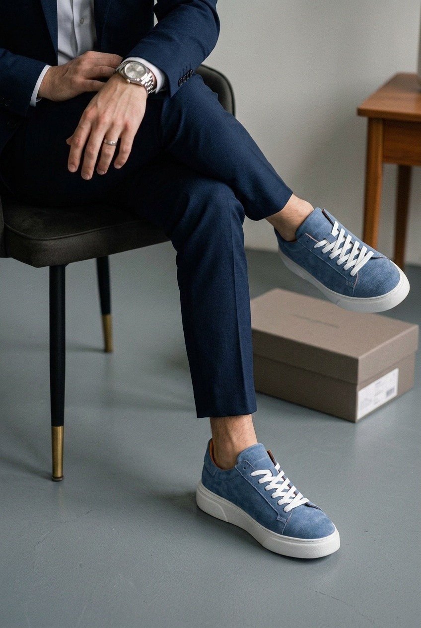 Cem Pekşen Makras Tommy 777 Mavi Süet İçi Dışı Deri Günlük Sneaker