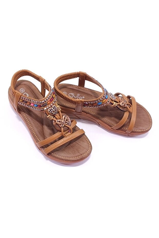 Guja 25Y154-2 CY Camel Kadın Yazlık Deri Sandalet