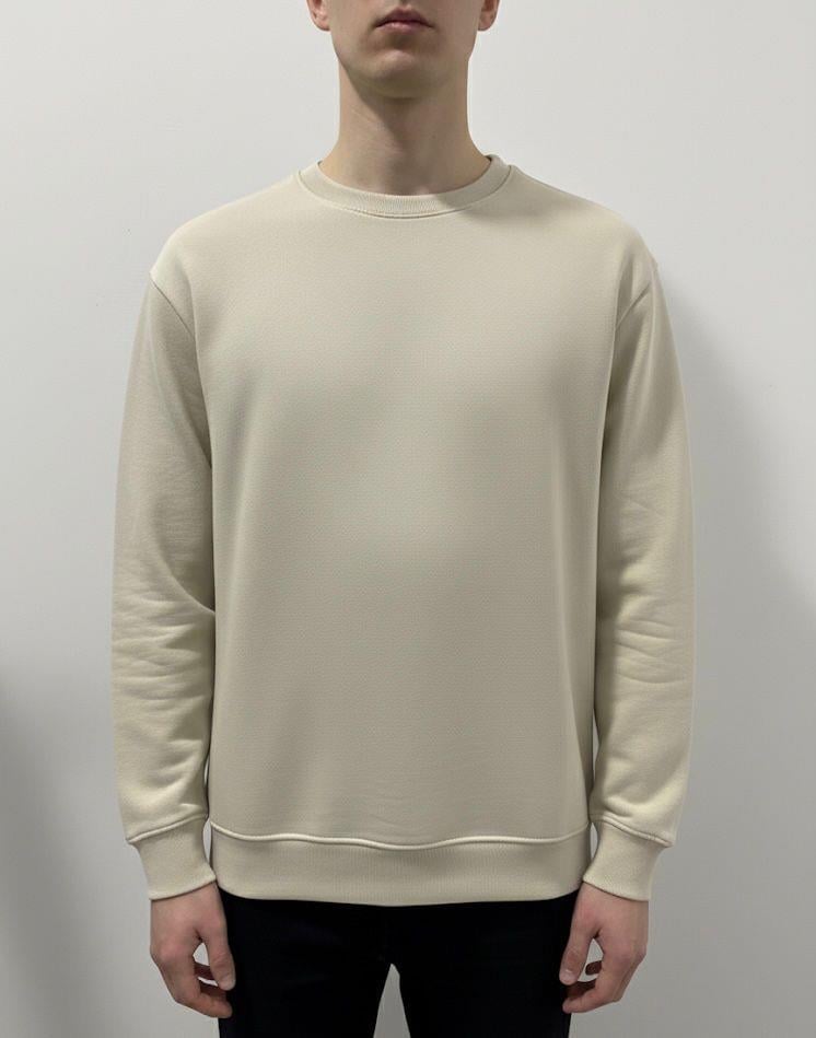 Düz Basic Bisiklet Yaka Sweat -Bej